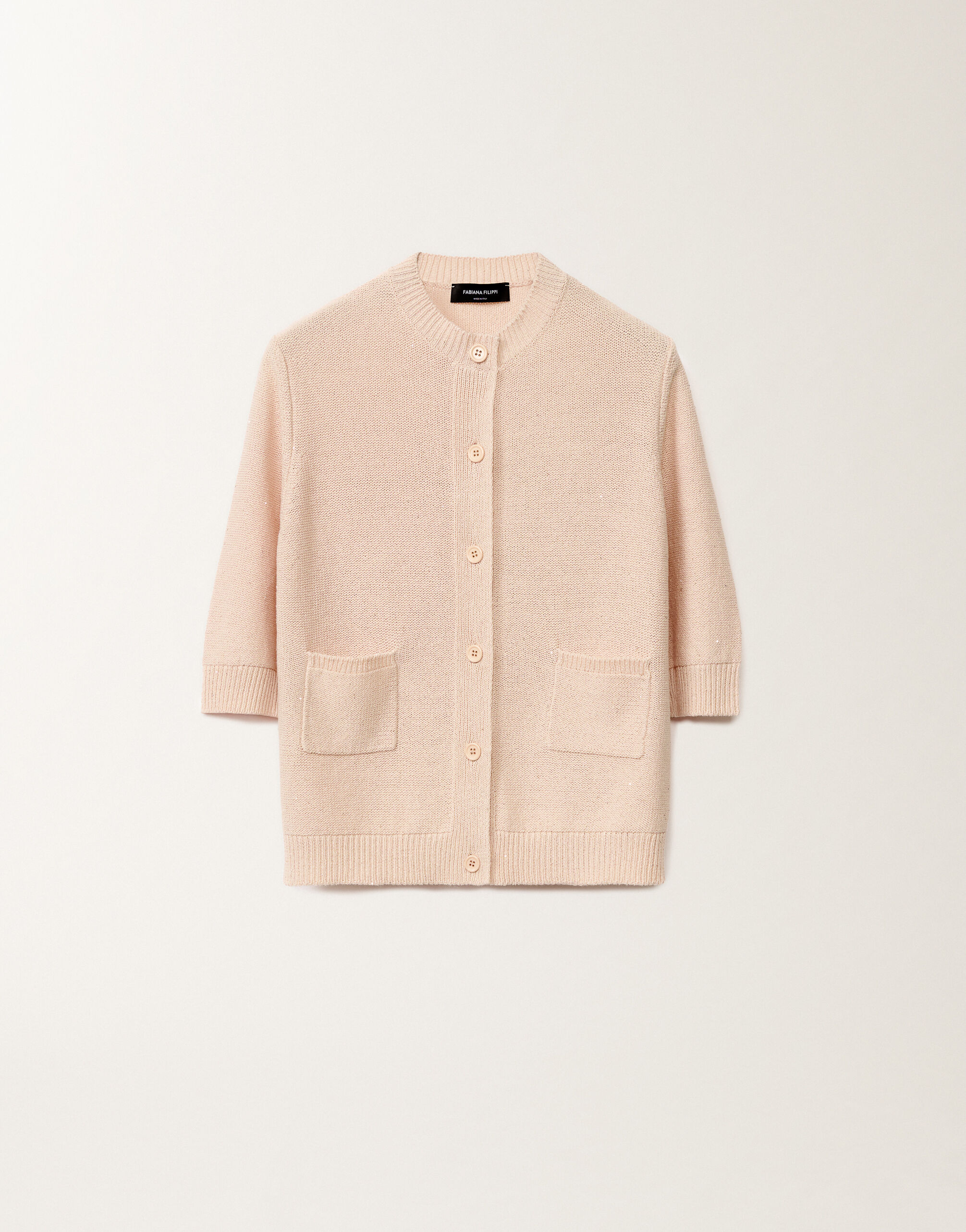 Fabiana Filippi Cardigan in cotone e lino con paillettes, cipria ROSA MAD265F127D2730000