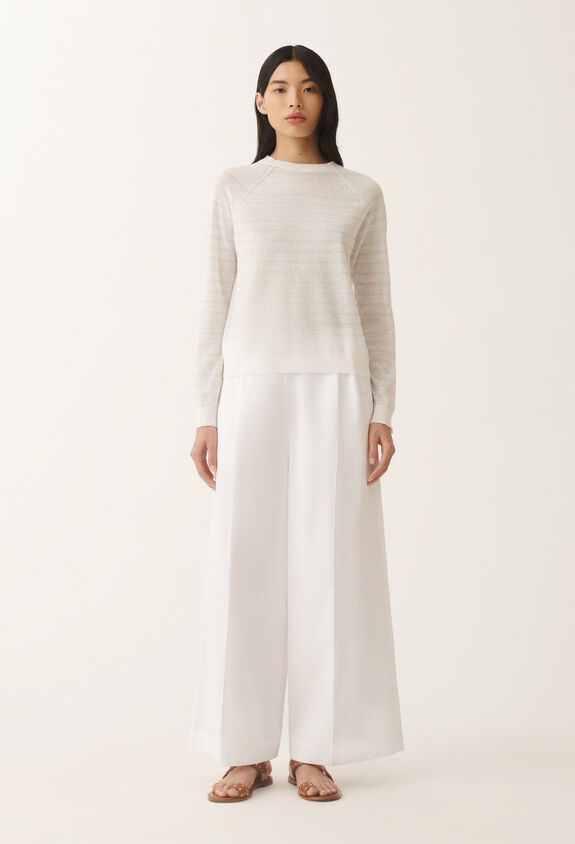 Fabiana Filippi Linen striped sweater, white and aqua green WHITE/AQUAGREEN MAD275F031L3420000