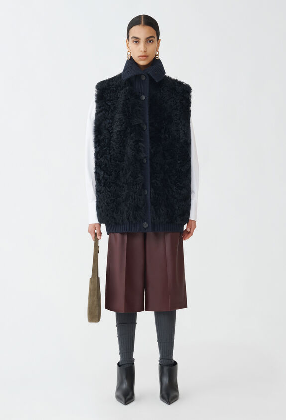 Fabiana Filippi SHEARLING VEST WITH KNIT DETAIL BLUE PLD224F754L0150000