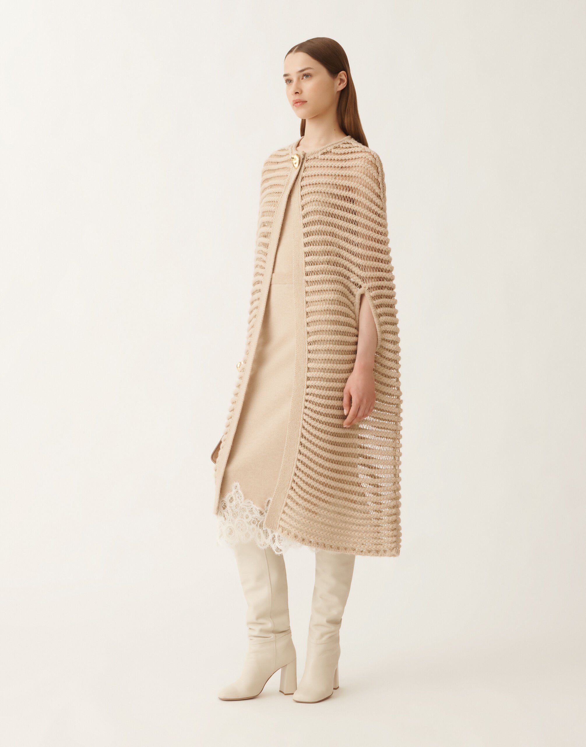 Fabiana Filippi Cape longue en laine de chameau, albinos et lurex doré BRUN MAD215F095L5200000
