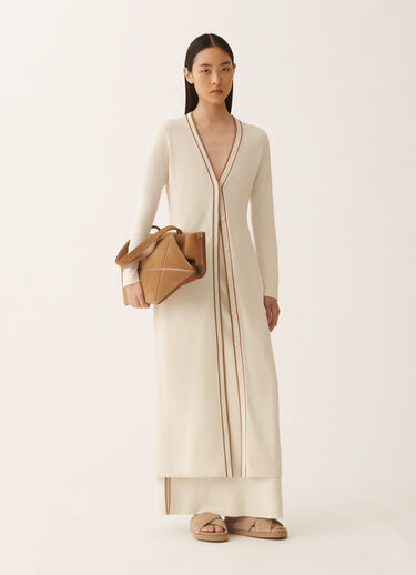 Fabiana Filippi Long cardigan in organic cotton, butter, and wicker BUTTER MAD276F545M1810000