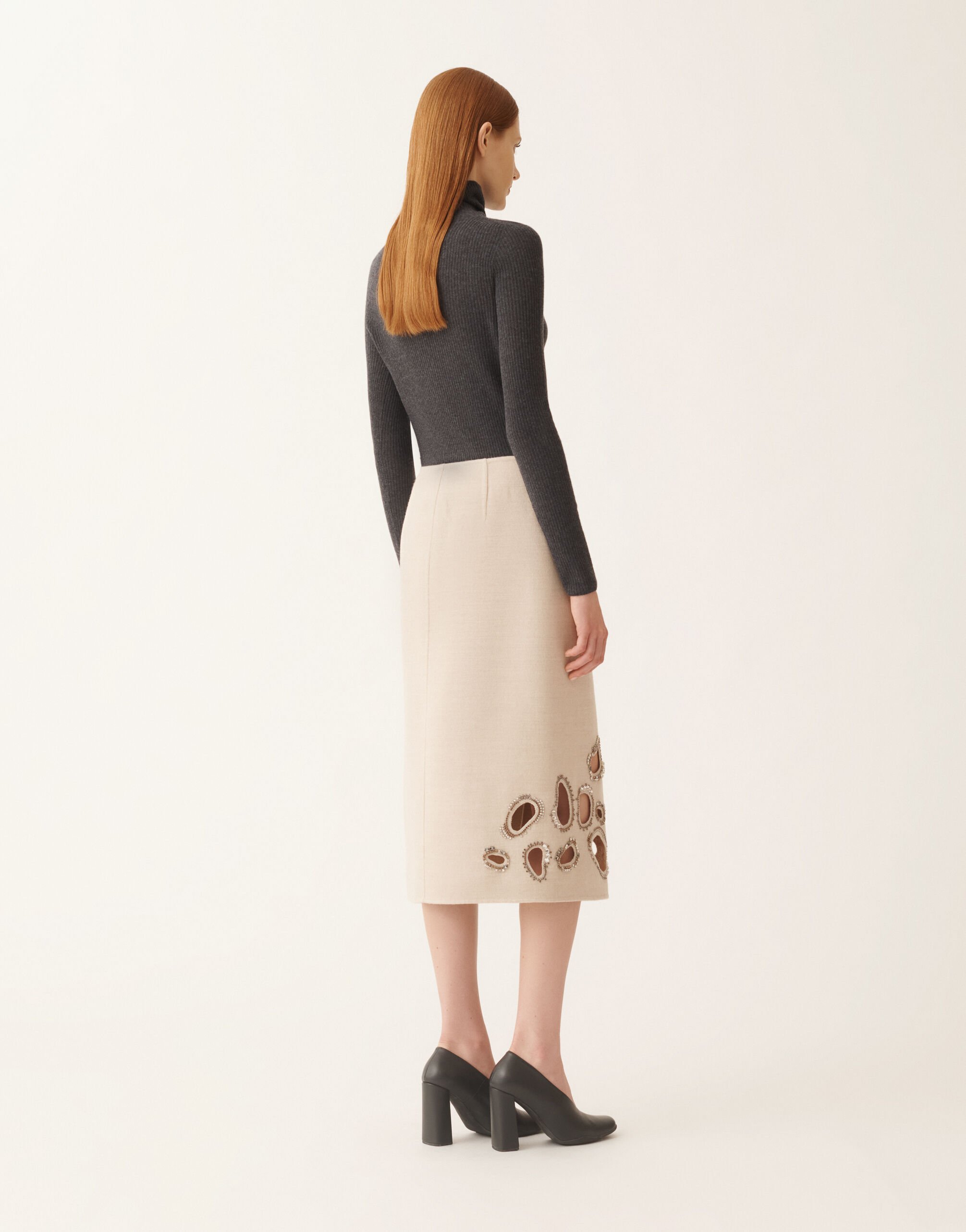 Fabiana Filippi Double wool skirt, rope and wicker BEIGE GND215F415L5530000