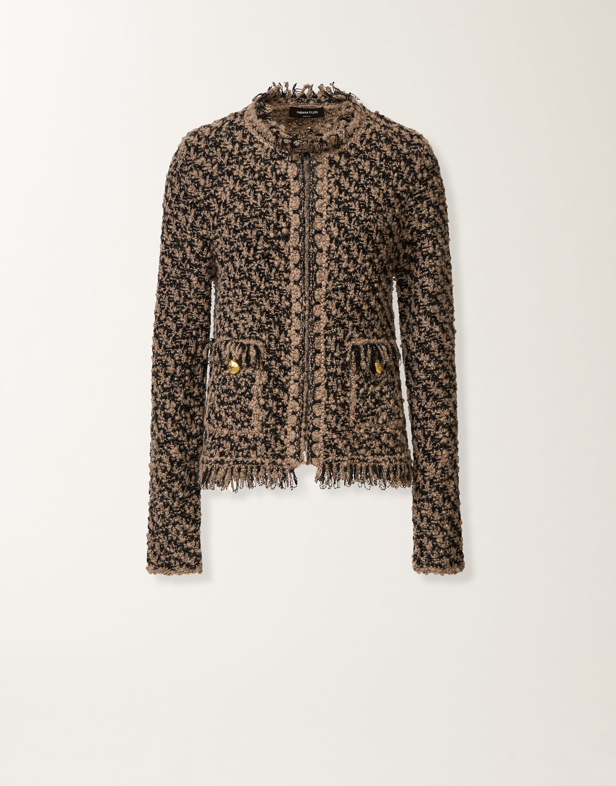 Fabiana Filippi Jacket in tweed and sequins, mud and black Brown GCD225F122L6290000
