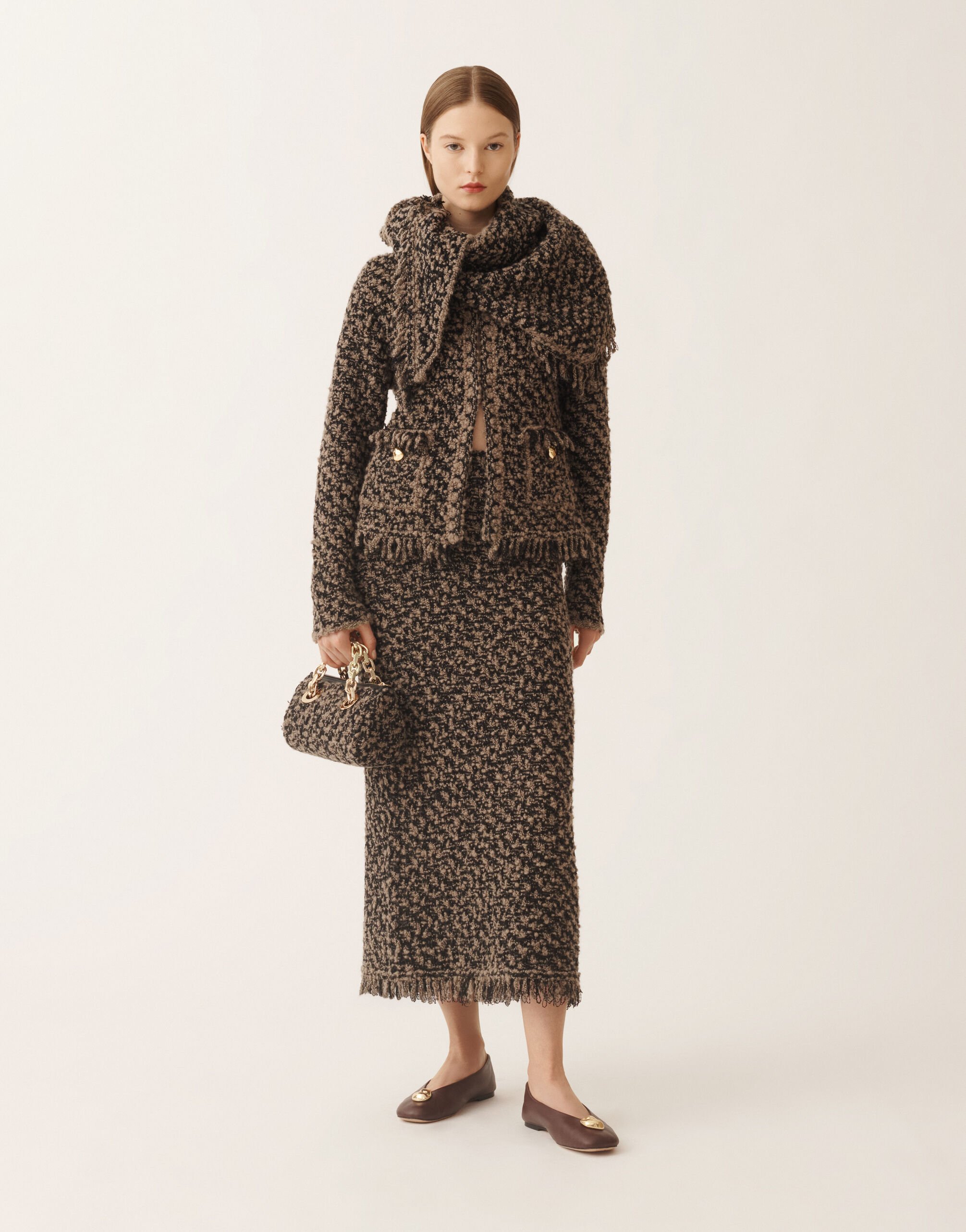 [FABIANA FILIPPI] ウールとシルクのジャケット Jacket in tweed and sequins, mud and black for Women