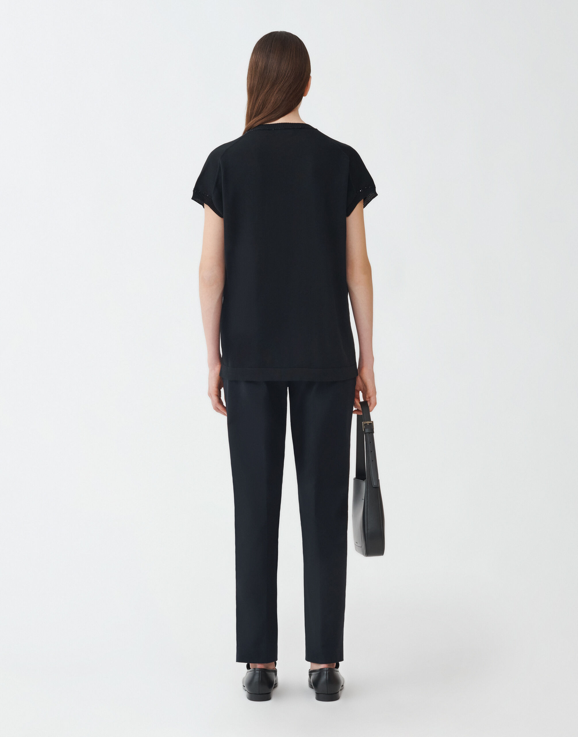 Fabiana Filippi COTTON V NECK SWEATER WITH SEQUIN THREAD BLACK MAD274F358H4960000