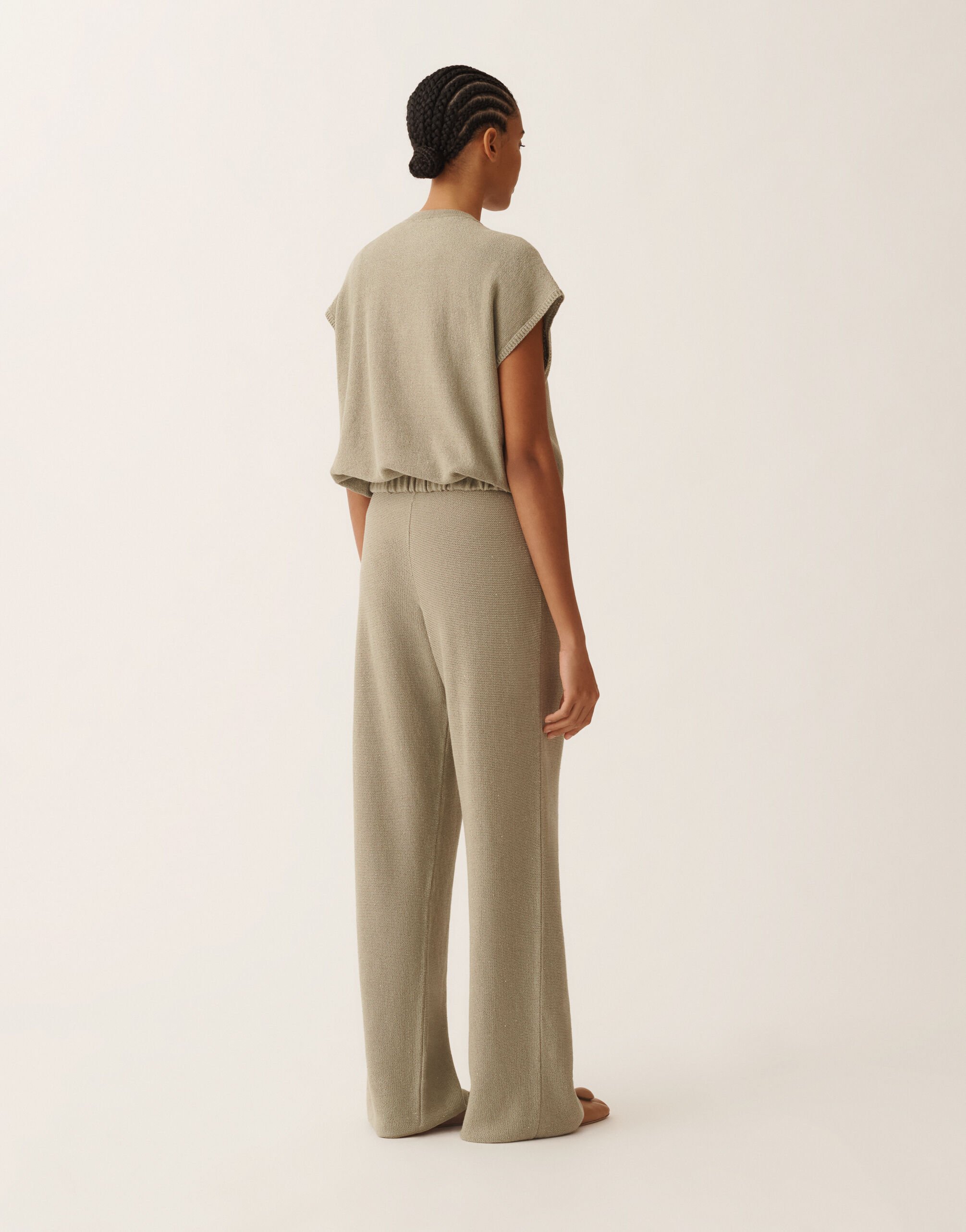 Fabiana Filippi Cotton and linen sweater with sequins, khaki KHAKI MAD276F553D2730000