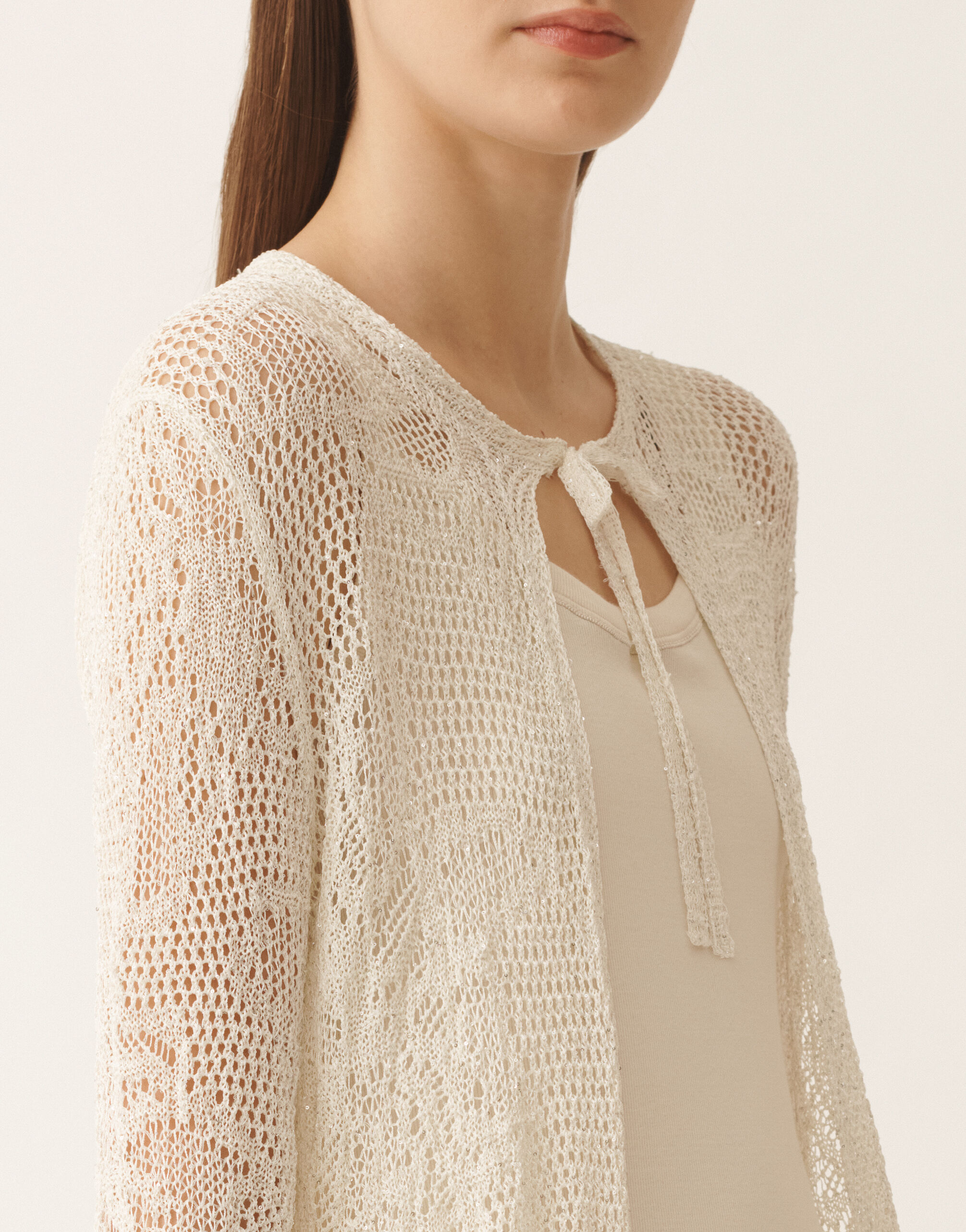 レディースマイクロスパンコールのロングカーディガン、マスティック