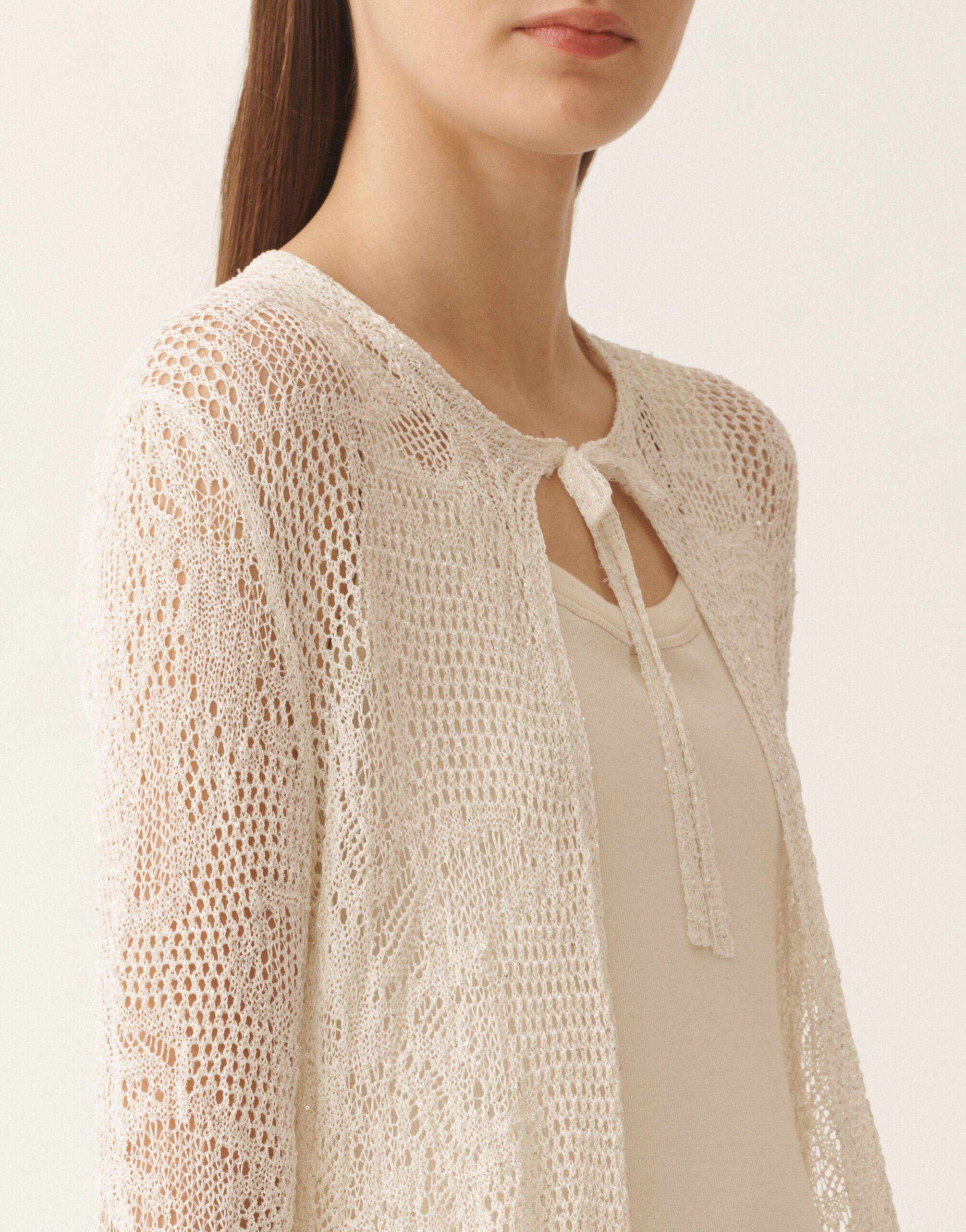 Long cardigan en micro-paillettes, mastic Fabiana Filippi Long cardigan en micro-paillettes, mastic MASTIC MAD276F507D8640000