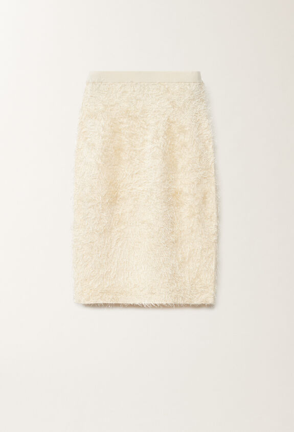 Fabiana Filippi Frayed-effect viscose skirt, putty WHITE GND265F405L1660000