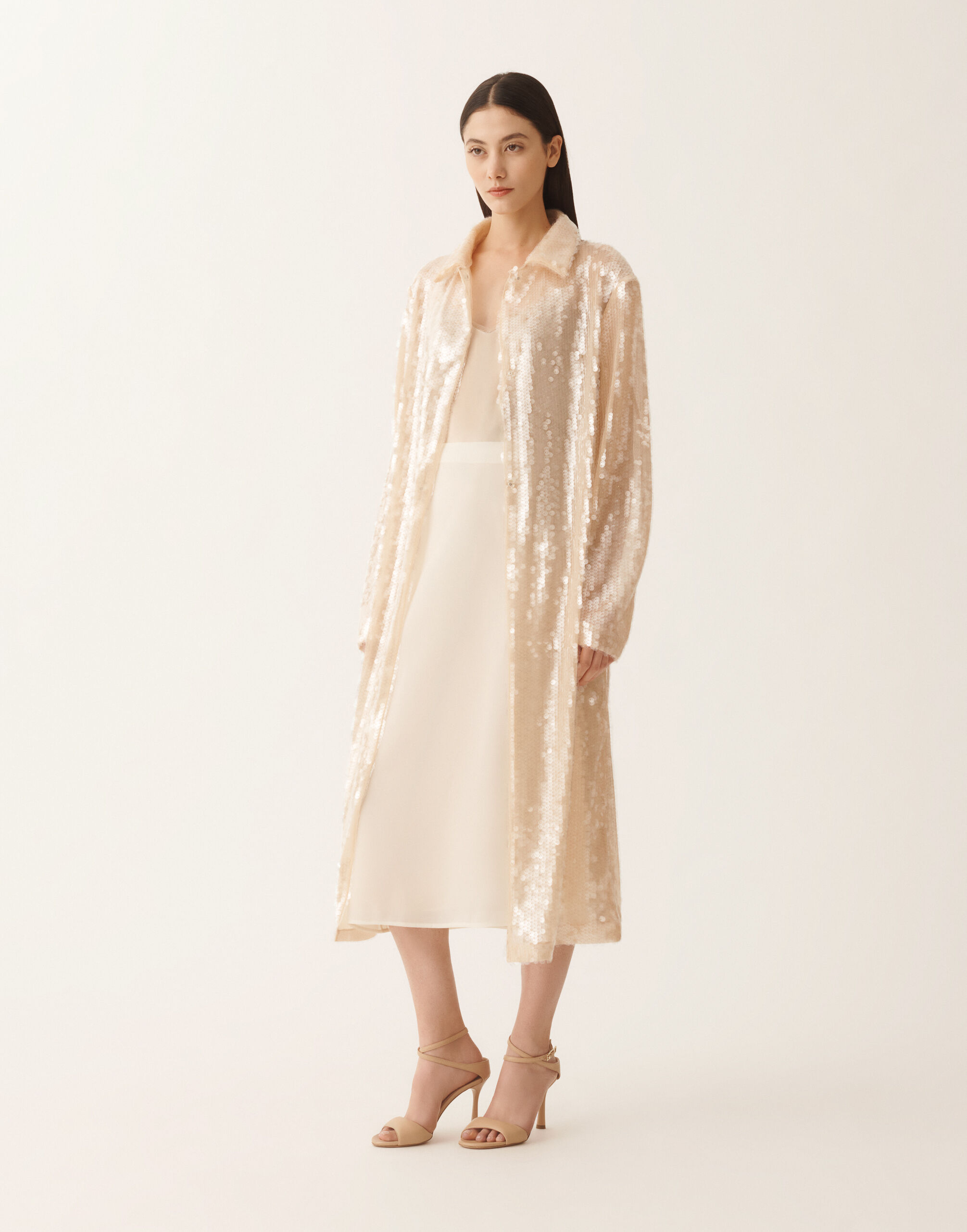 レディースWater-reflective organza midi skirt, butter スカート