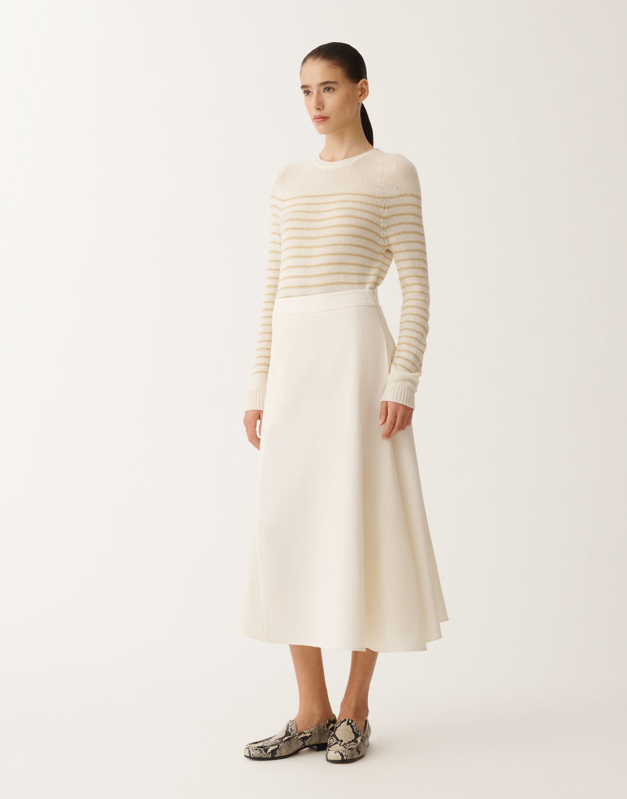 Fabiana Filippi Wool and linen mat skirt, vanilla WHITE GND265F397D8220000