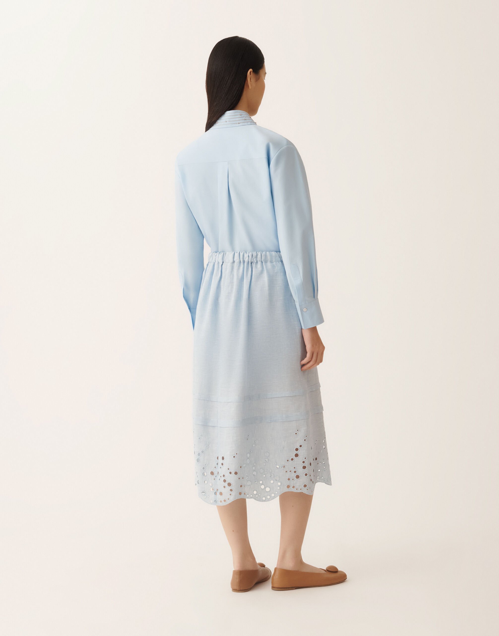 Fabiana Filippi Gonna midi in tela di lino, azzurro cielo AZZURRO CIELO GND276F848M1780000