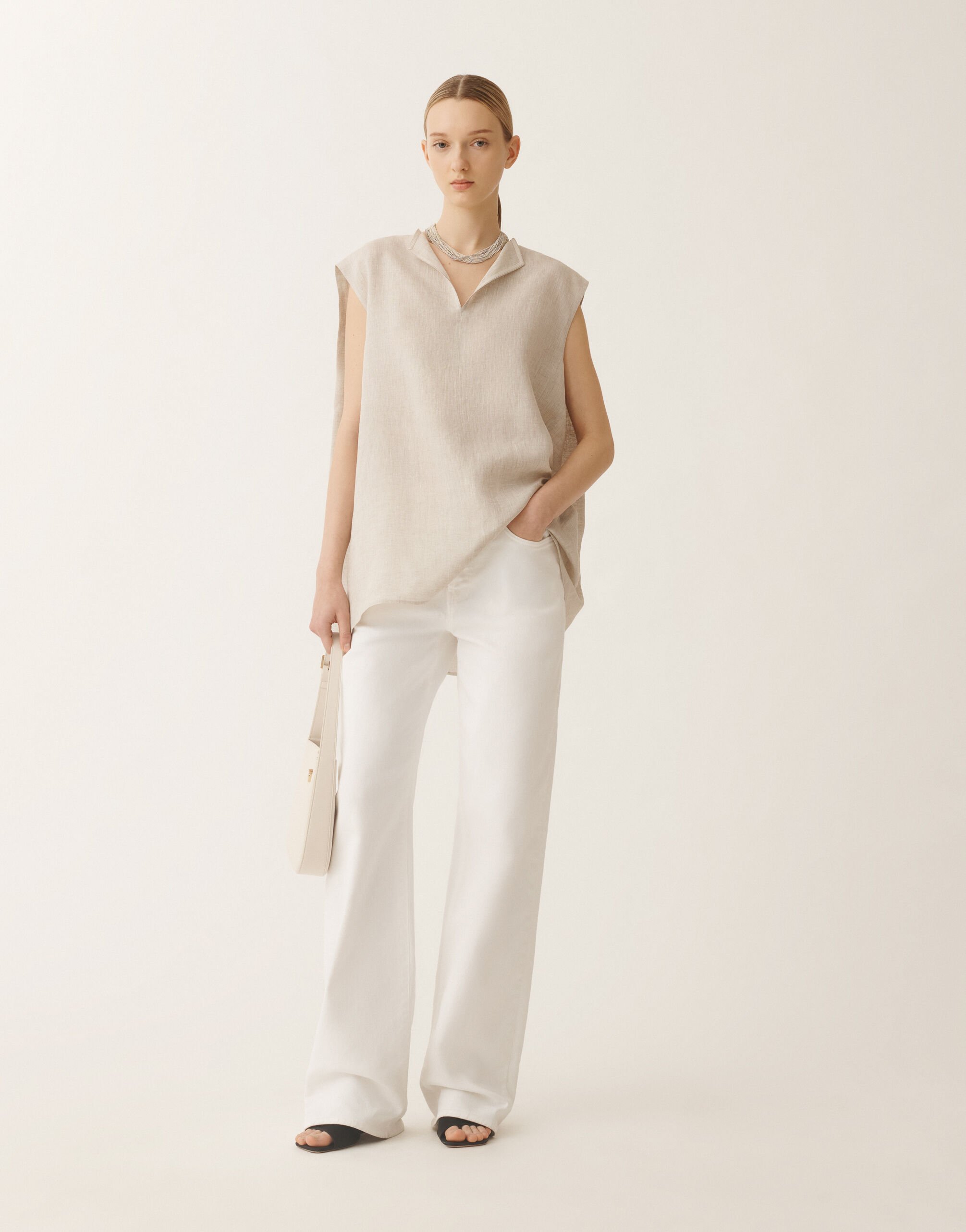 Fabiana Filippi Top aus Leinencanvas, greige WEISS TPD275F595L3770000
