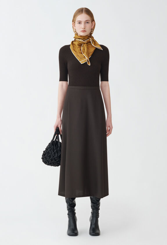 Fabiana Filippi BISTRETCH WOOL FLARED SKIRT BROWN GND224F854D6200000