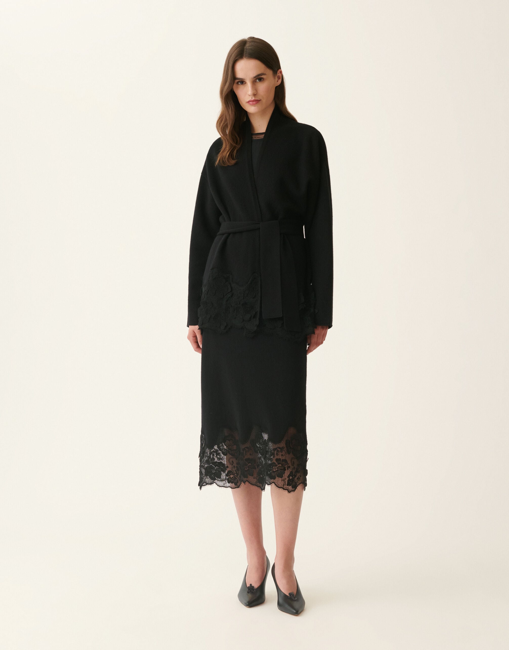 Fabiana Filippi Platinum cardigan with lace hem, black Black MAD226F496M4460000