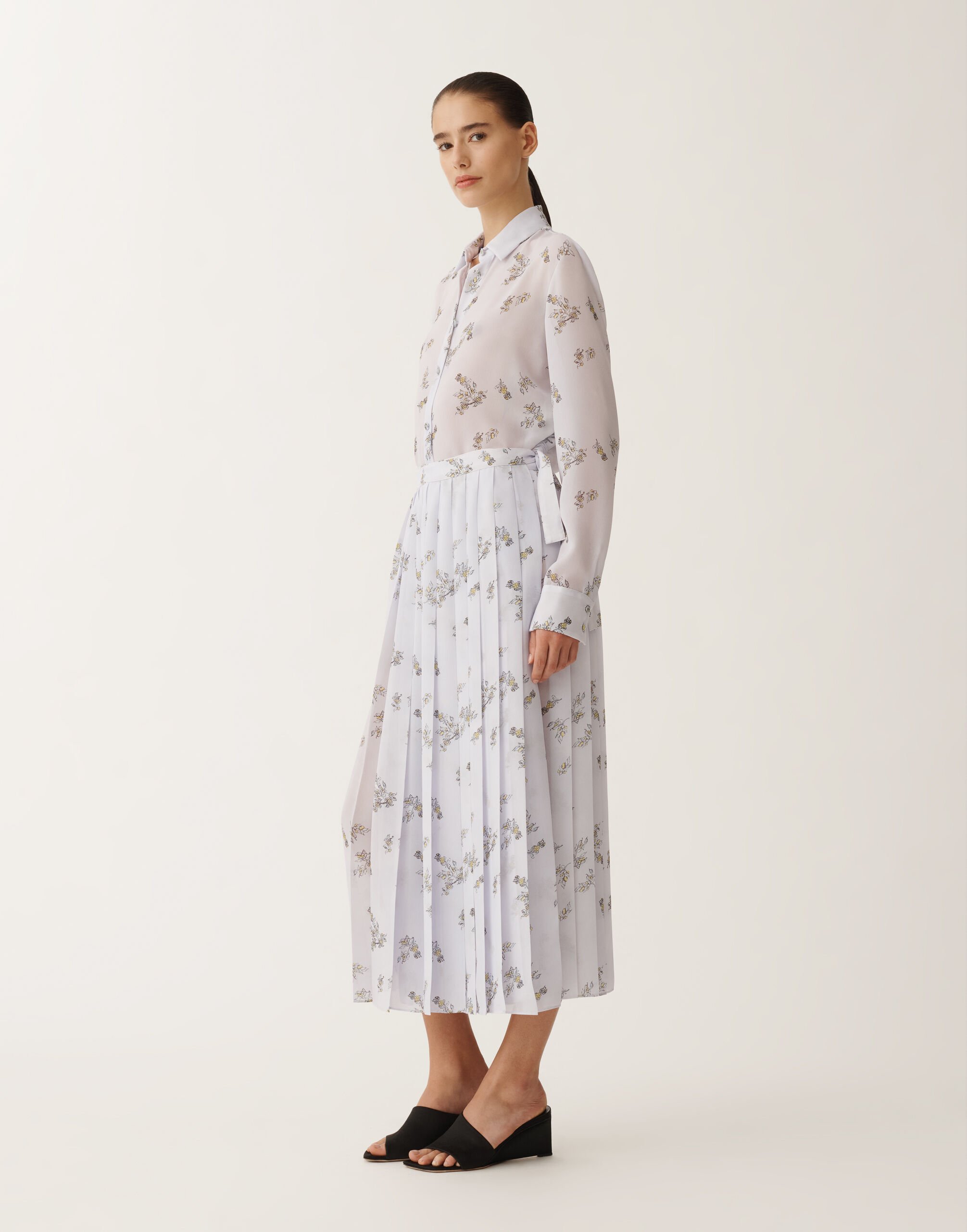 Fabiana Filippi Georgette T-shirt with painted botanical print, mauve LAVENDER CAD275F233L3630000