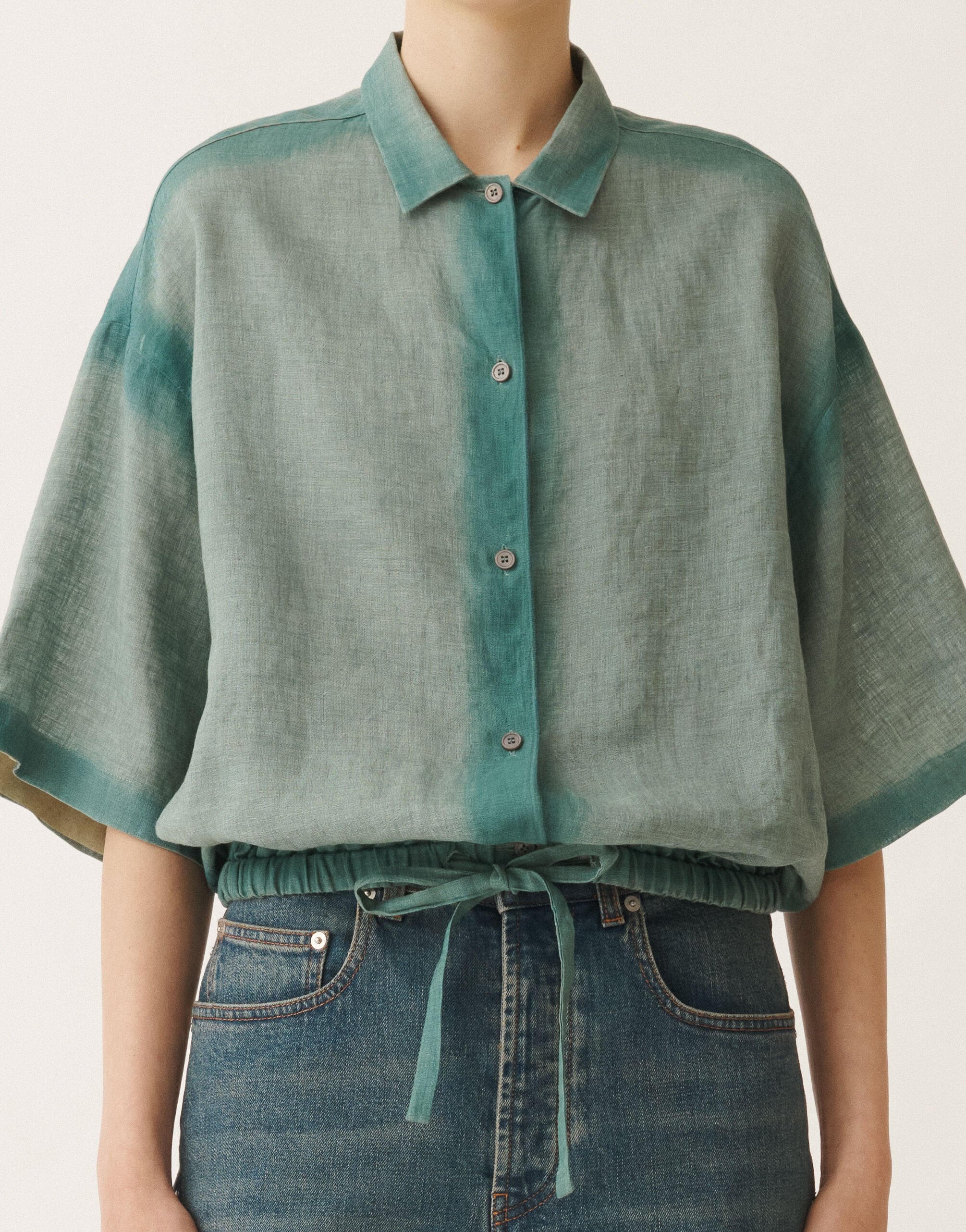 Fabiana Filippi Chemise en toile de lin avec dégradé, bleu pétrole TURQUOISE GCD275F592L3780000