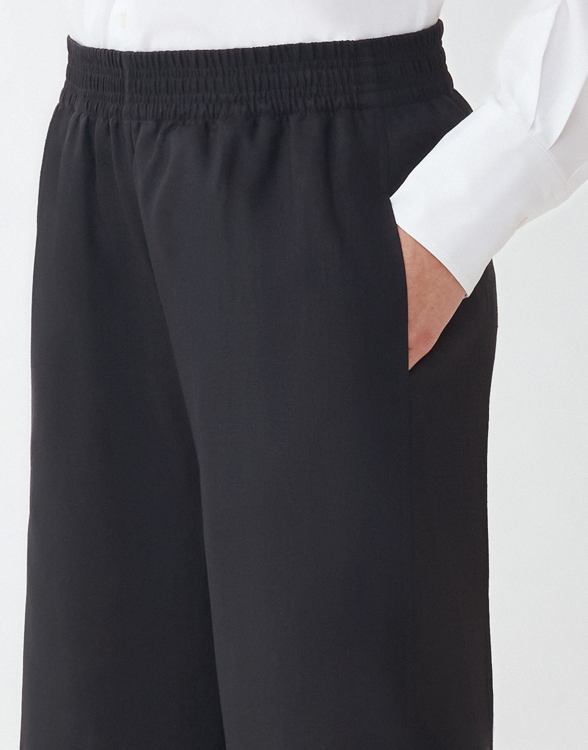 Fabiana Filippi LINEN CLOTH WIDE LEG TROUSERS WITH ELASTIC WAISTBAND BLACK PAD274F284D6610000