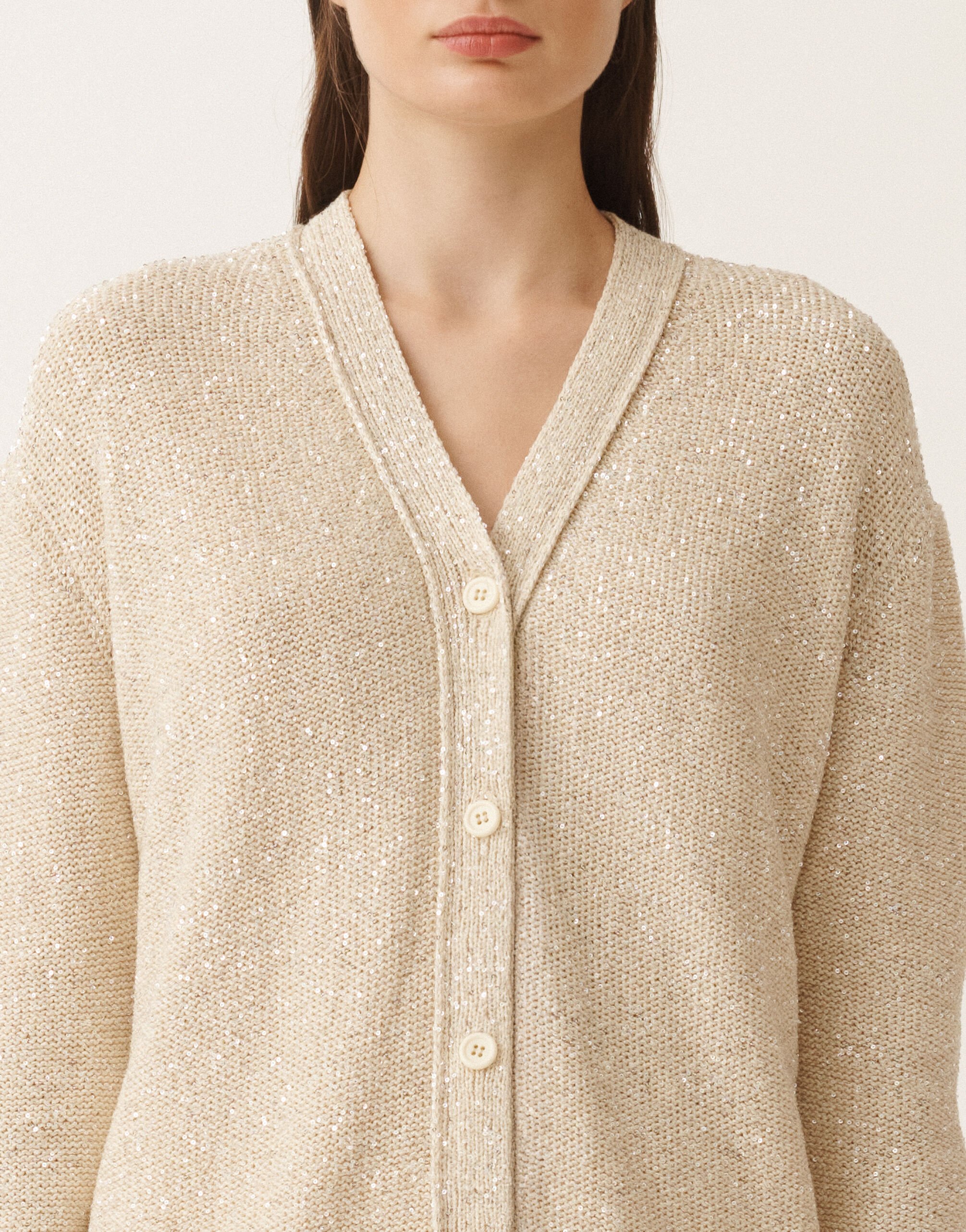 Fabiana Filippi Cotton knitted cardigan with sequins, vanilla VANILLA MAD275F555L3310000
