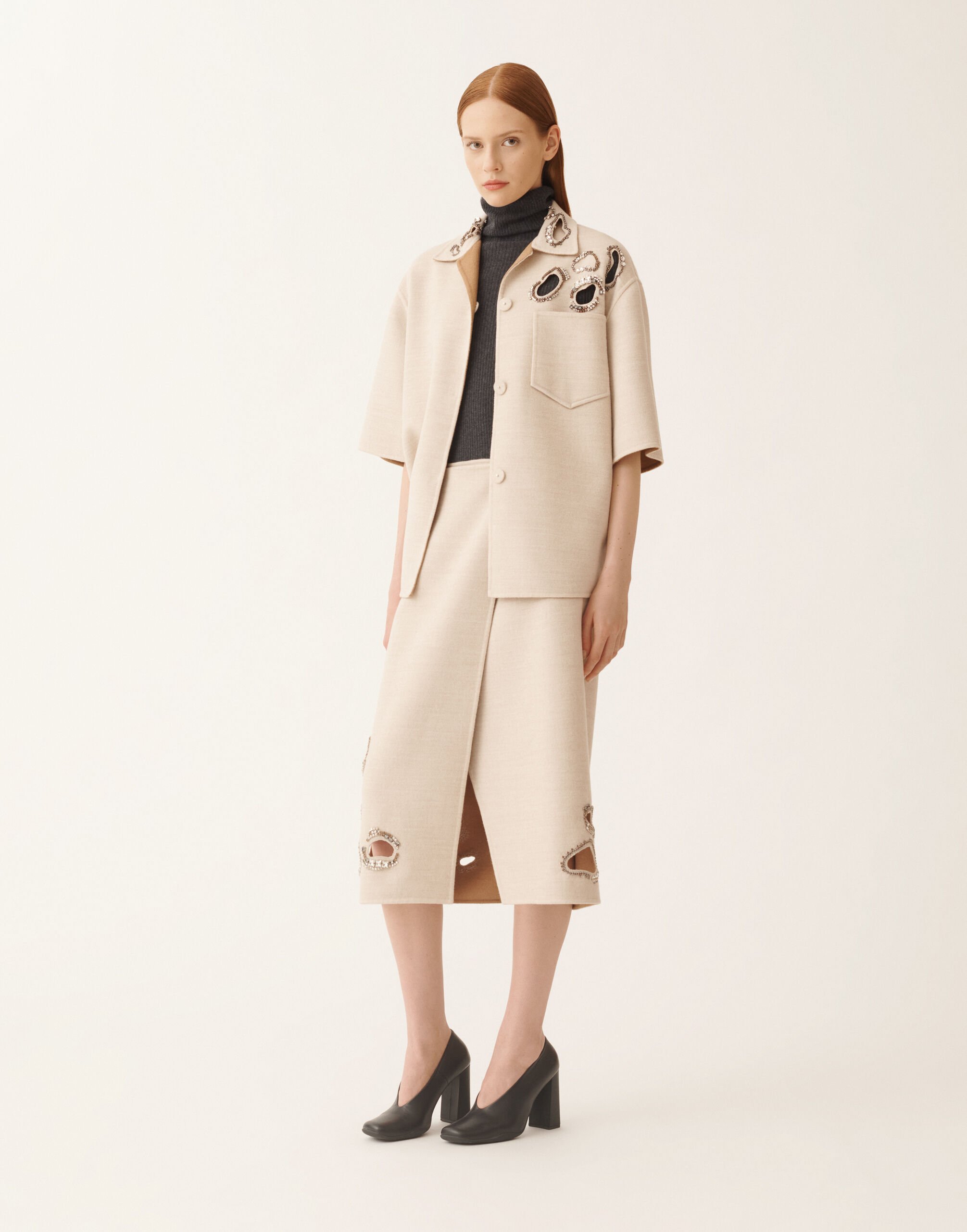 Fabiana Filippi Double wool skirt, rope and wicker BEIGE GND215F415L5530000