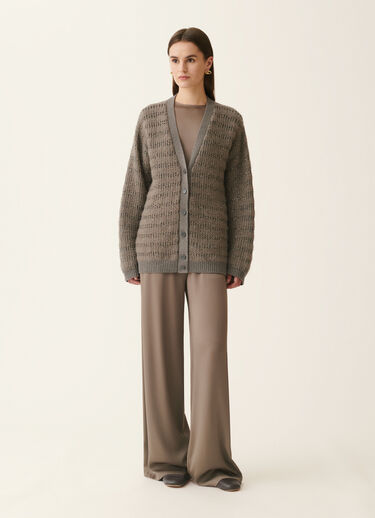 Platinum and mohair cardigan with sequin stripes, falcon Fabiana Filippi Platinum and mohair cardigan with sequin stripes, falcon Falcon MAD226F453M420M093