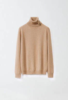 Fabiana Filippi CASHMERE TURTLE NECK SWEATER WITH FABULA BUTTONS ON COLLAR BLACK CTD224F712D7710000