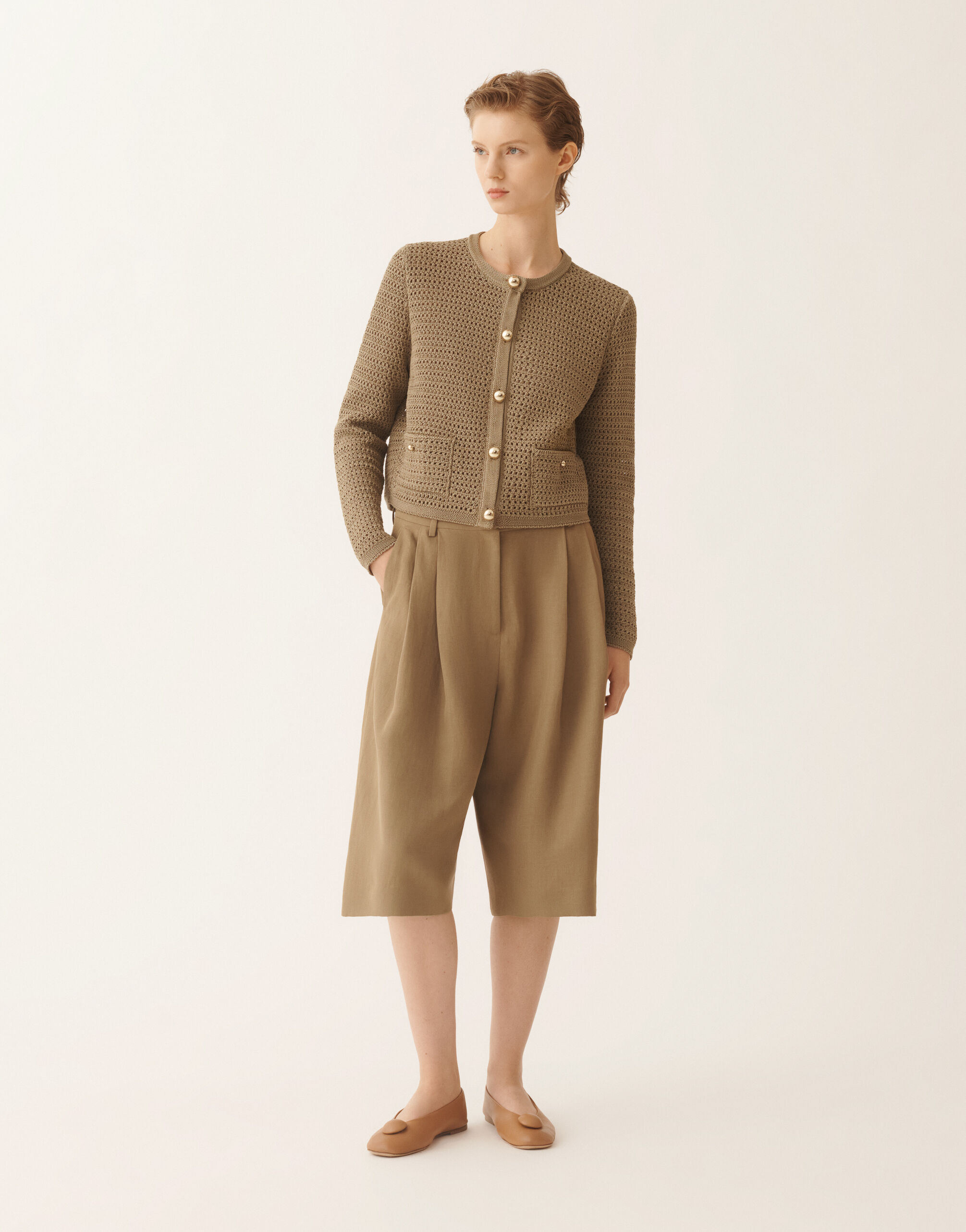 Fabiana Filippi Cotton ribbon cardigan, khaki KHAKI MAD276F513D6630000