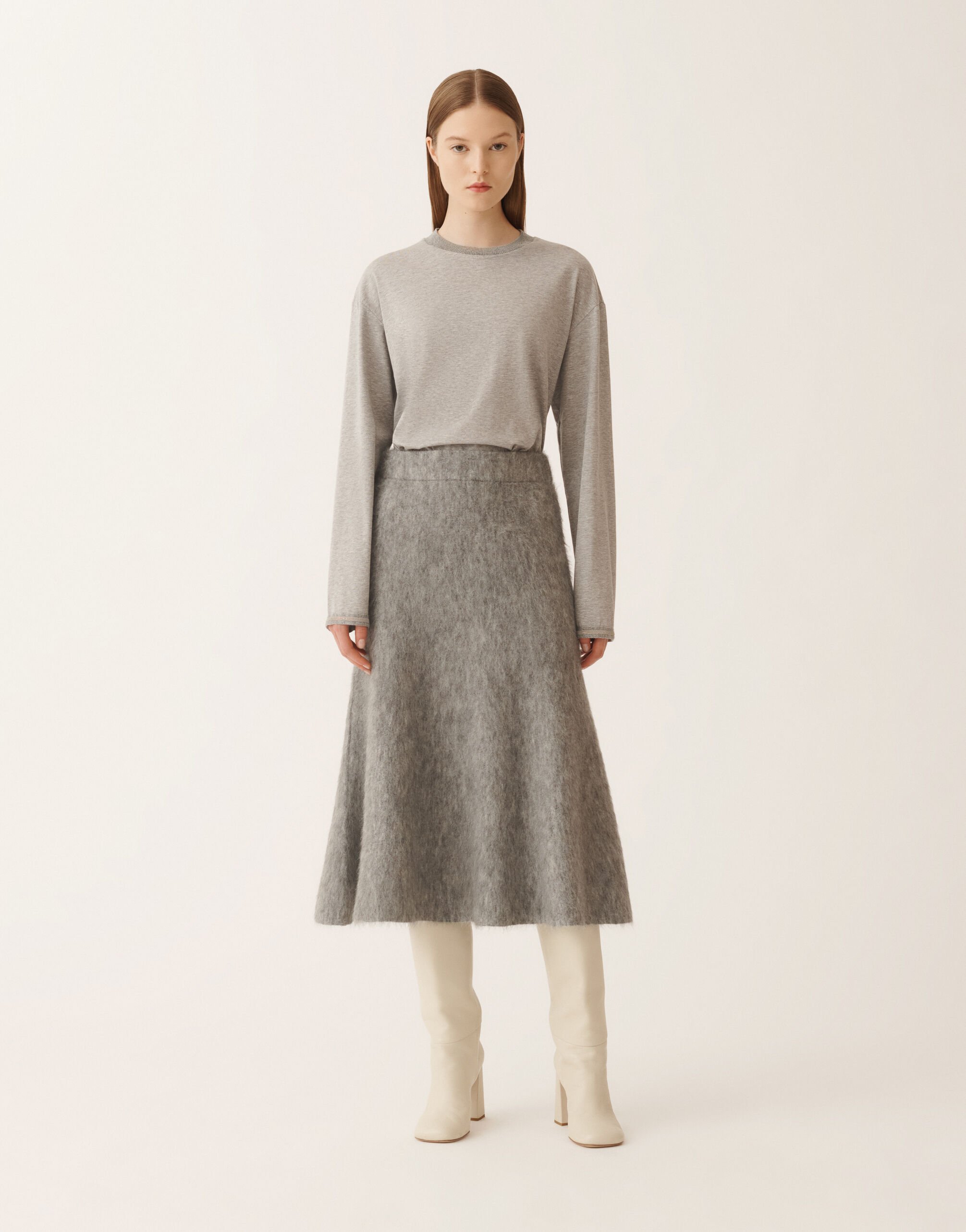 Fabiana Filippi Brushed merino and mohair skirt, rock Grey GND225F803L6200000