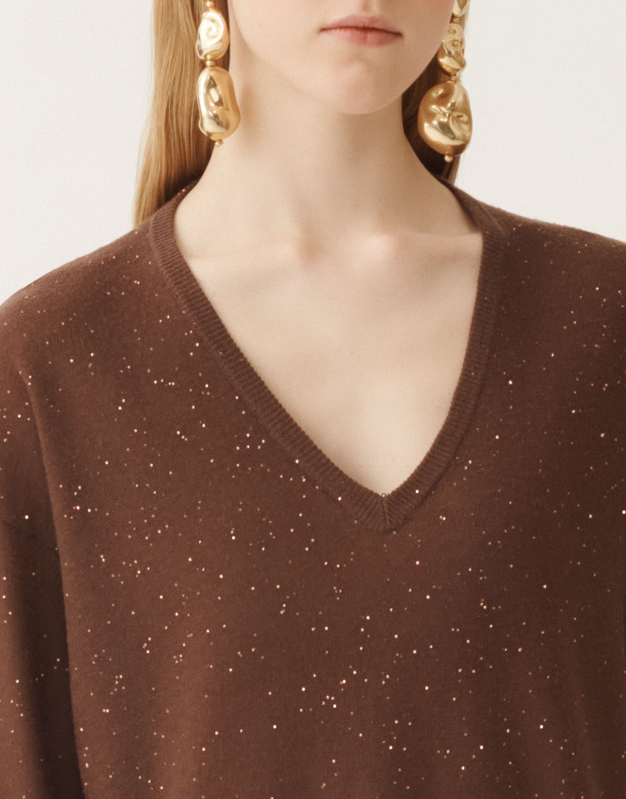 Fabiana Filippi Pullover aus Wolle mit Pailletten, ebenholzbraun Braun MAD215F064L5570000