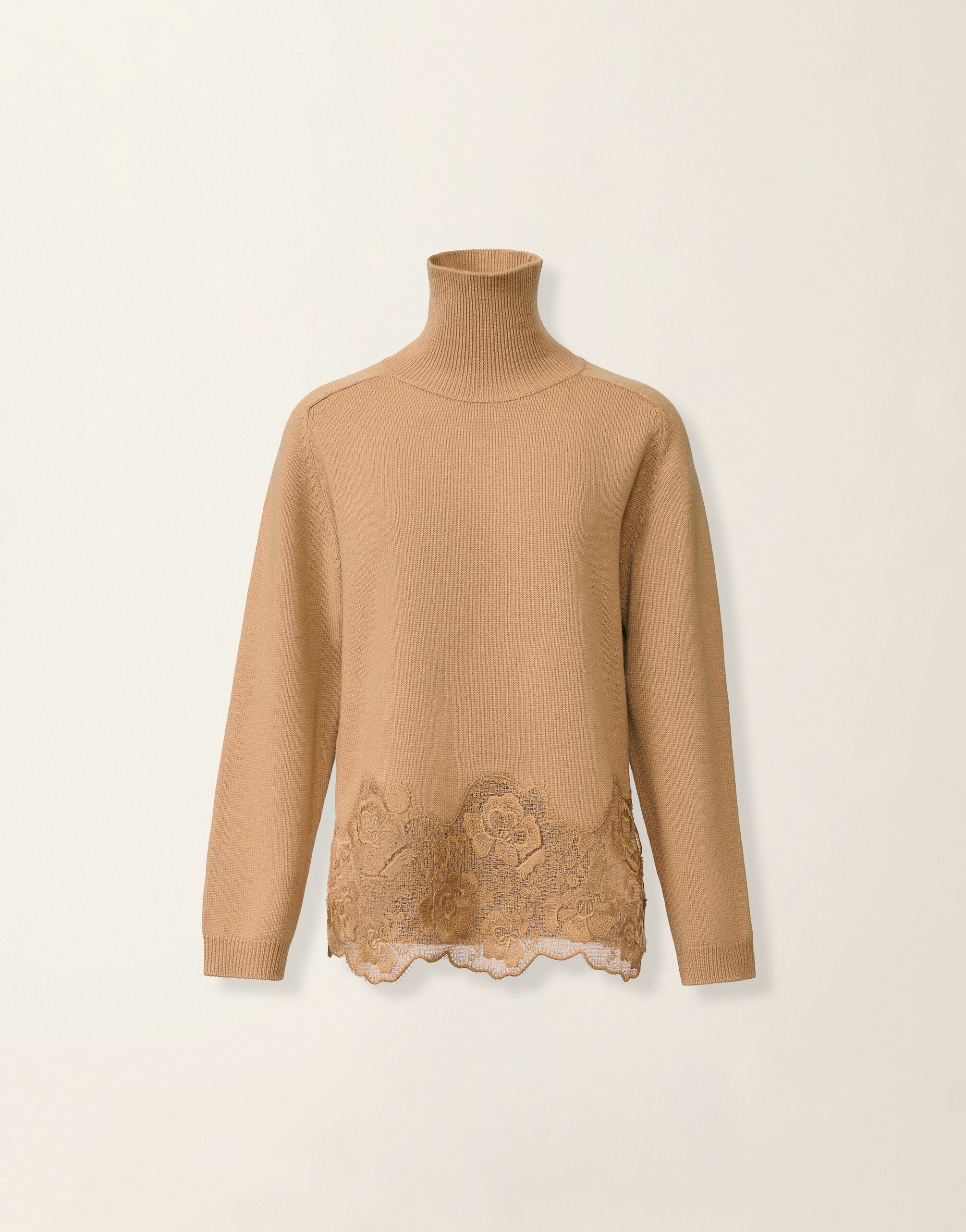 Platinum sweater with lace hem, rattan Fabiana Filippi Platinum sweater with lace hem, rattan Rattan MAD226F495M4460000