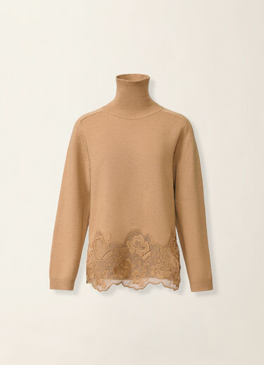Platinum sweater with lace hem, rattan Fabiana Filippi Platinum sweater with lace hem, rattan Rattan MAD226F495M4460000