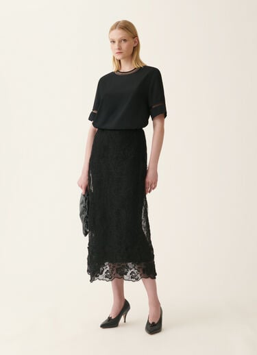 Fabiana Filippi Flared midi skirt in embroidered lace, black Black GND226F798M4340000