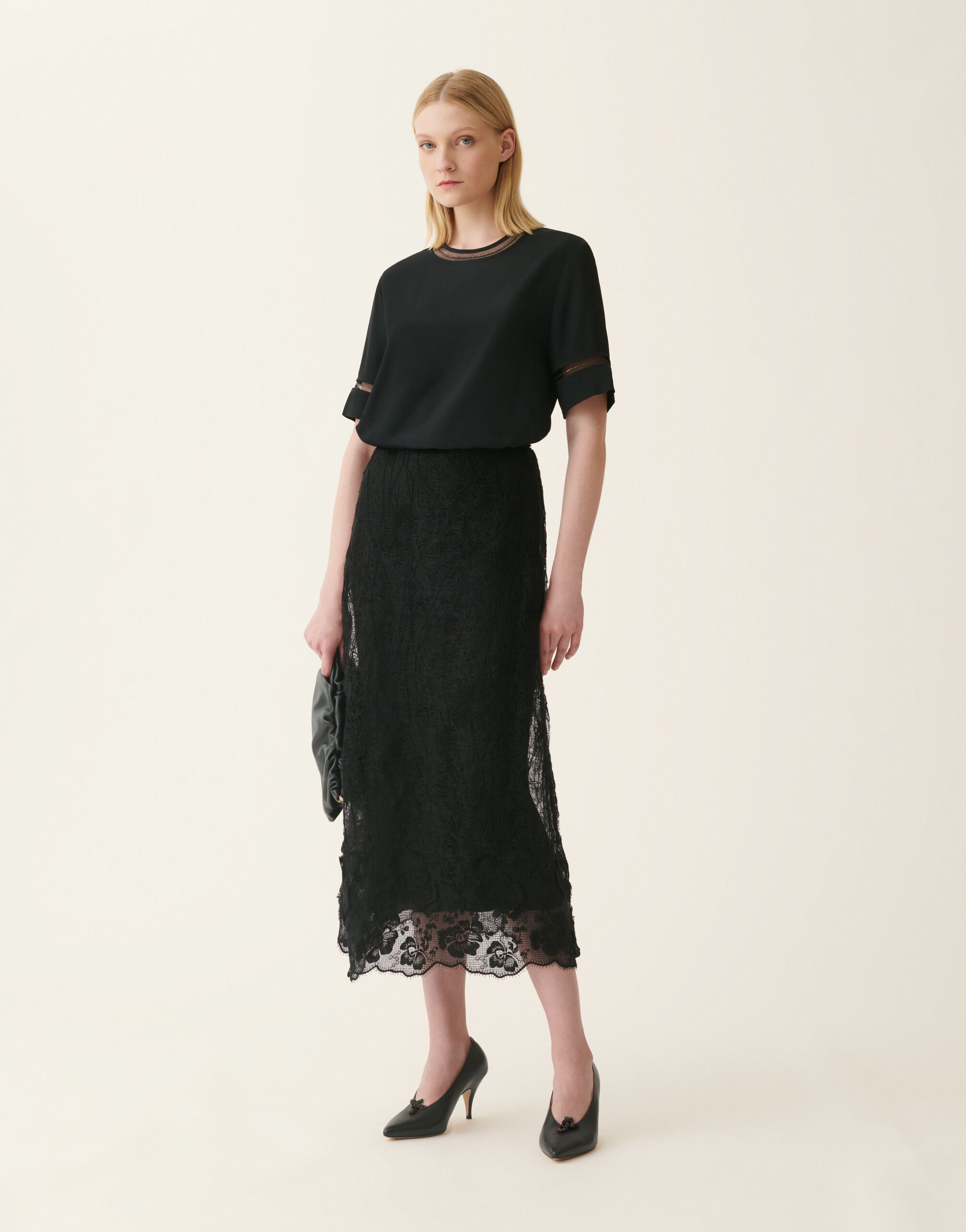 Fabiana Filippi Flared midi skirt in embroidered lace, black Black GND226F798M4340000