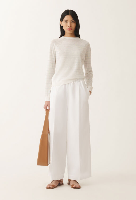 Fabiana Filippi Linen striped sweater, white and aqua green WHITE/AQUAGREEN MAD275F031L3420000