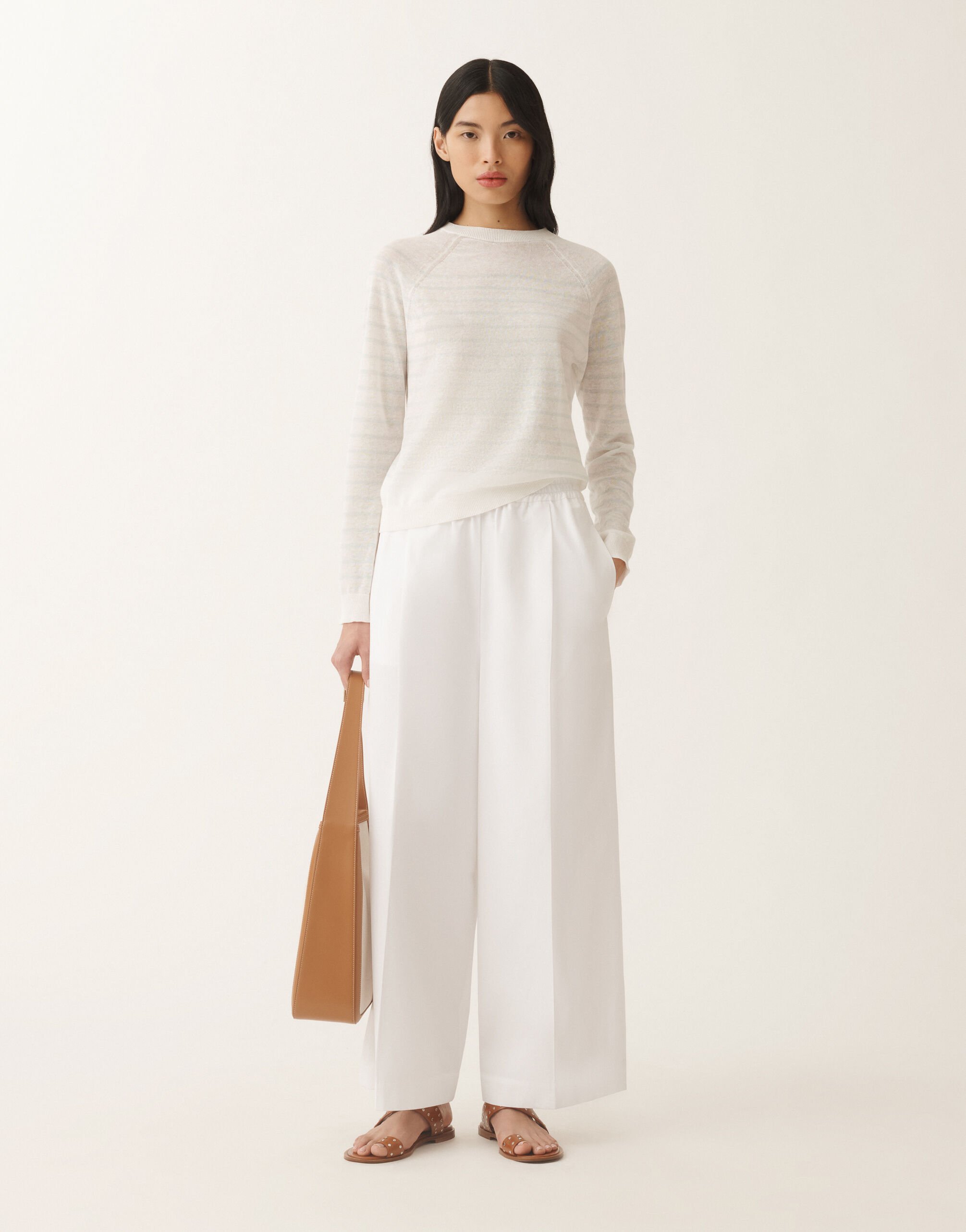 Fabiana Filippi Linen striped sweater, white and aqua green WHITE/AQUAGREEN MAD275F031L3420000