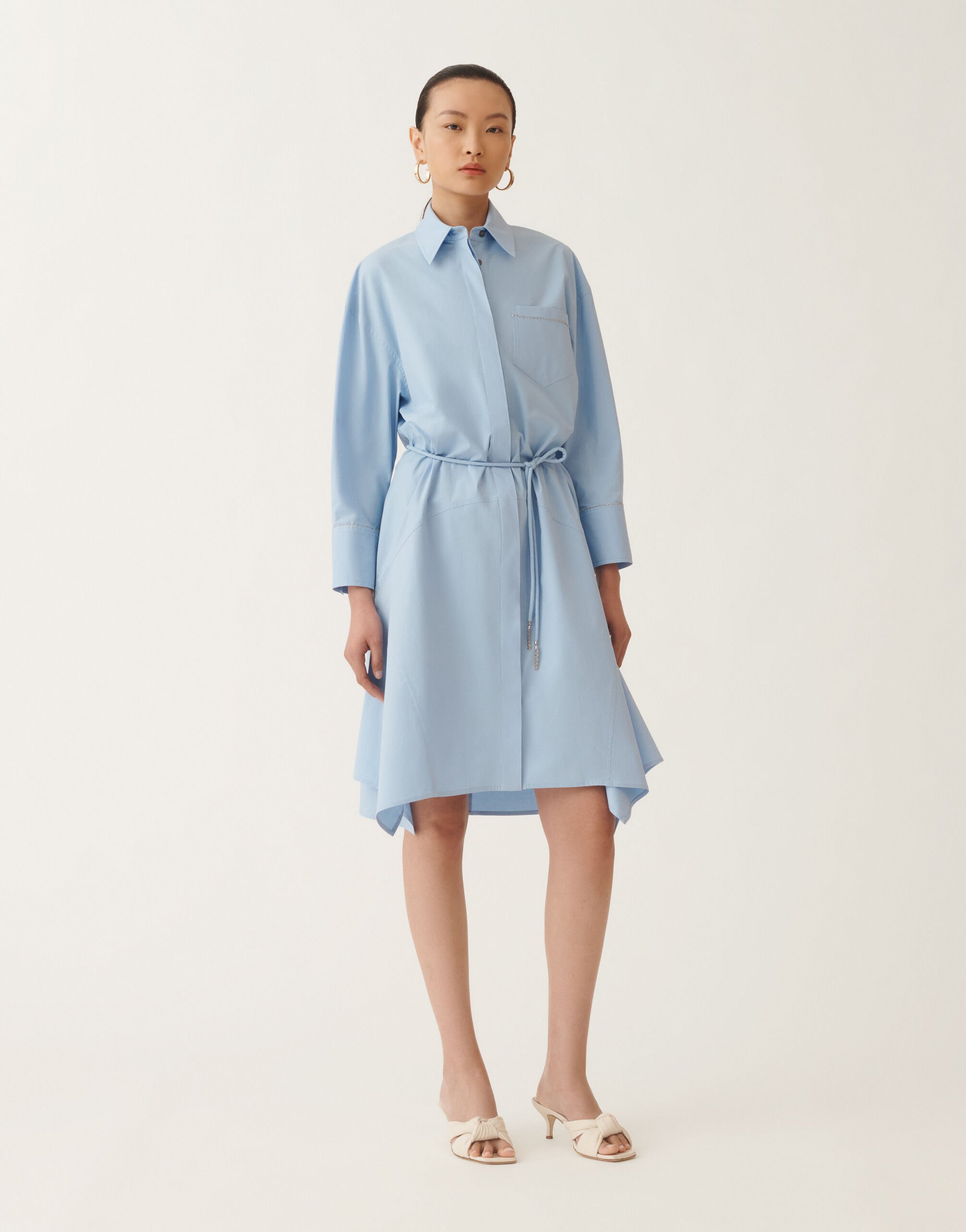 Fabiana Filippi Hemdblusenkleid aus Stretch-Popeline, hellblau HELLBLAU ABDC02F113H5450000