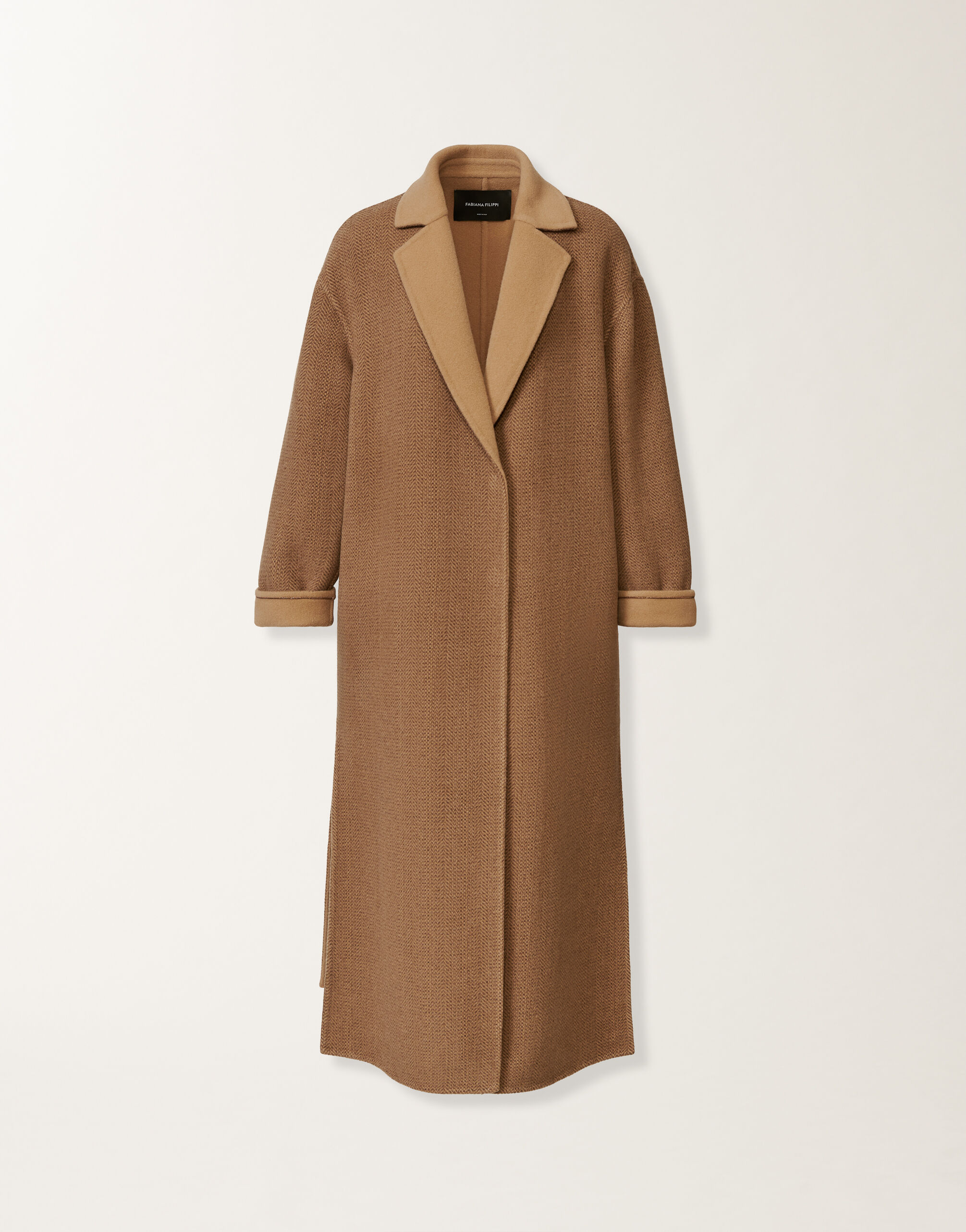 Fabiana Filippi Coat in soft double chevron, camel and ebony Brown CTD225F715L6430000