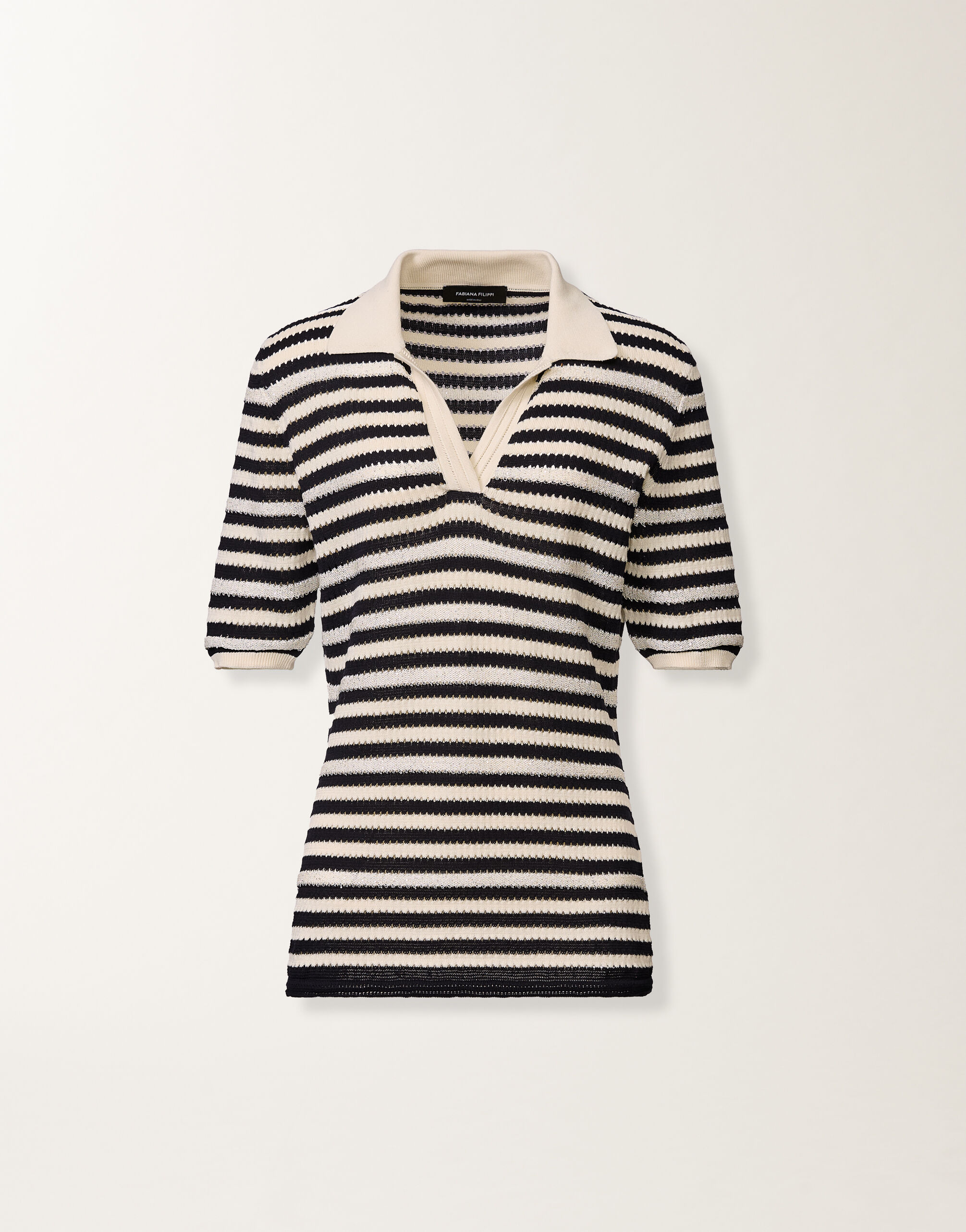 Fabiana Filippi Polo en coton biologique avec micro sequins, couleur beurre et bleu BLEU NUIT MAD276F474M1660000