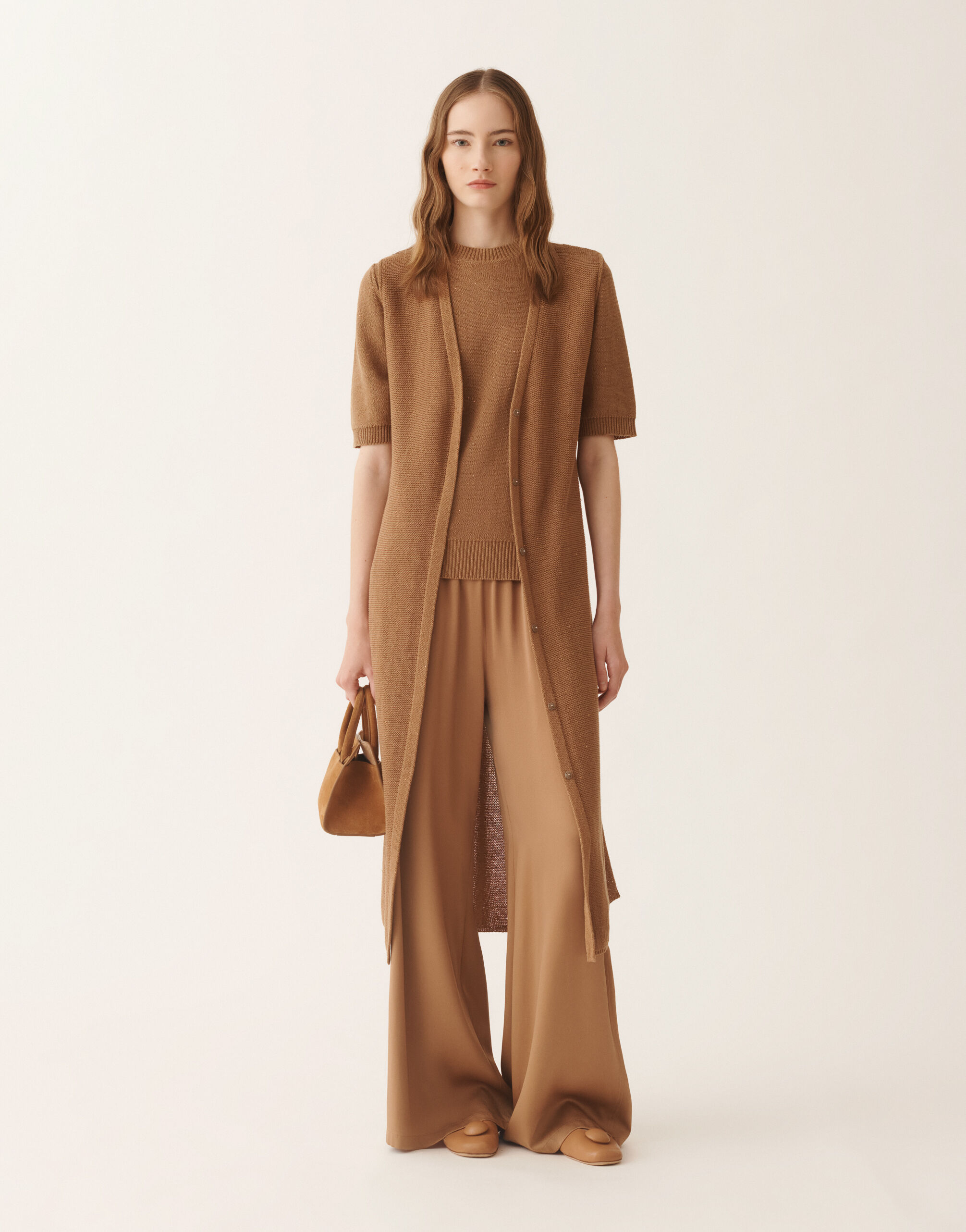 Fabiana Filippi Cardigan vest in cotton and linen with sequins, wicker WICKER MAD276F470D2730000