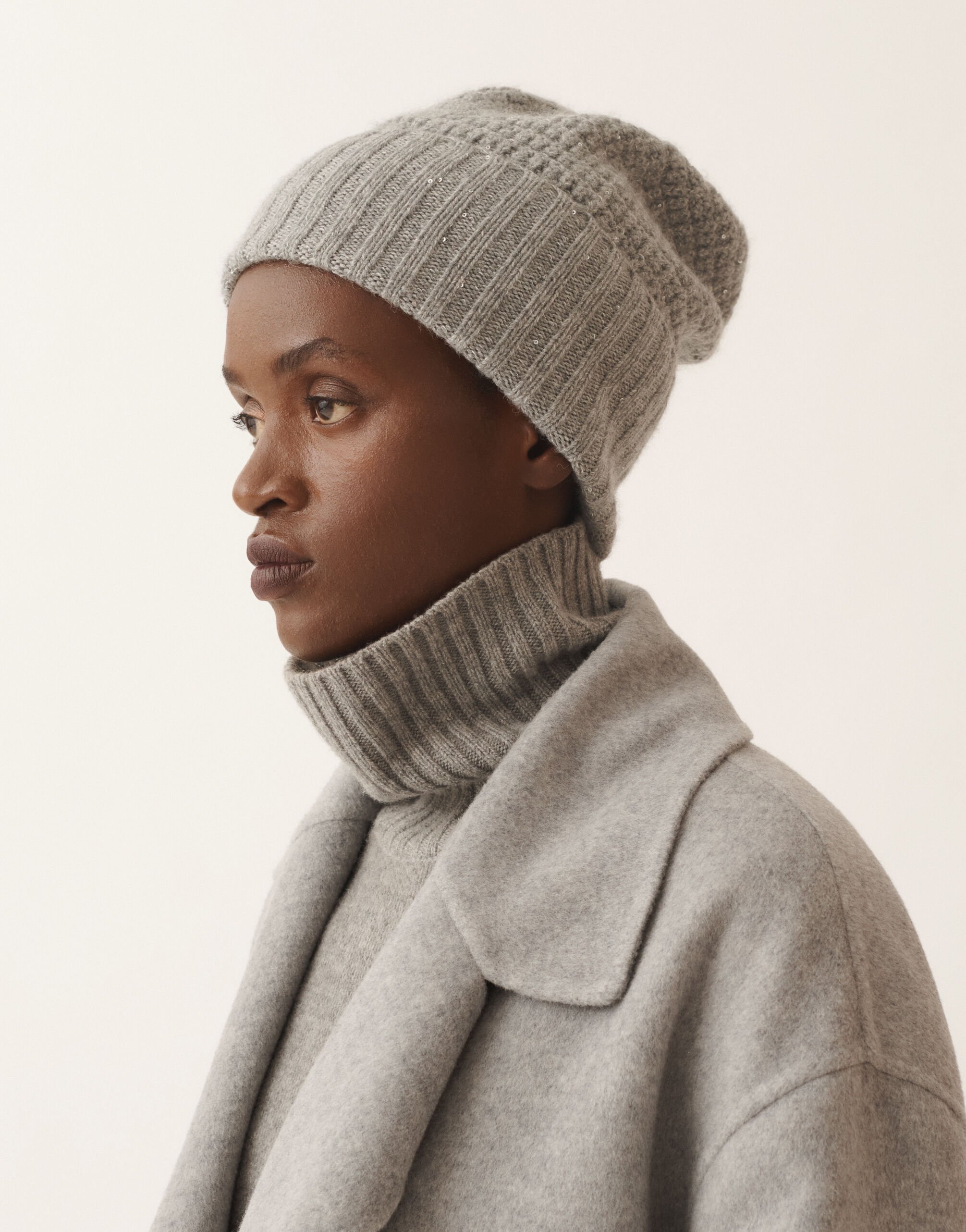 Fabiana Filippi Wool and silk hat with sequins, rock Grey SAD225A983L6170000