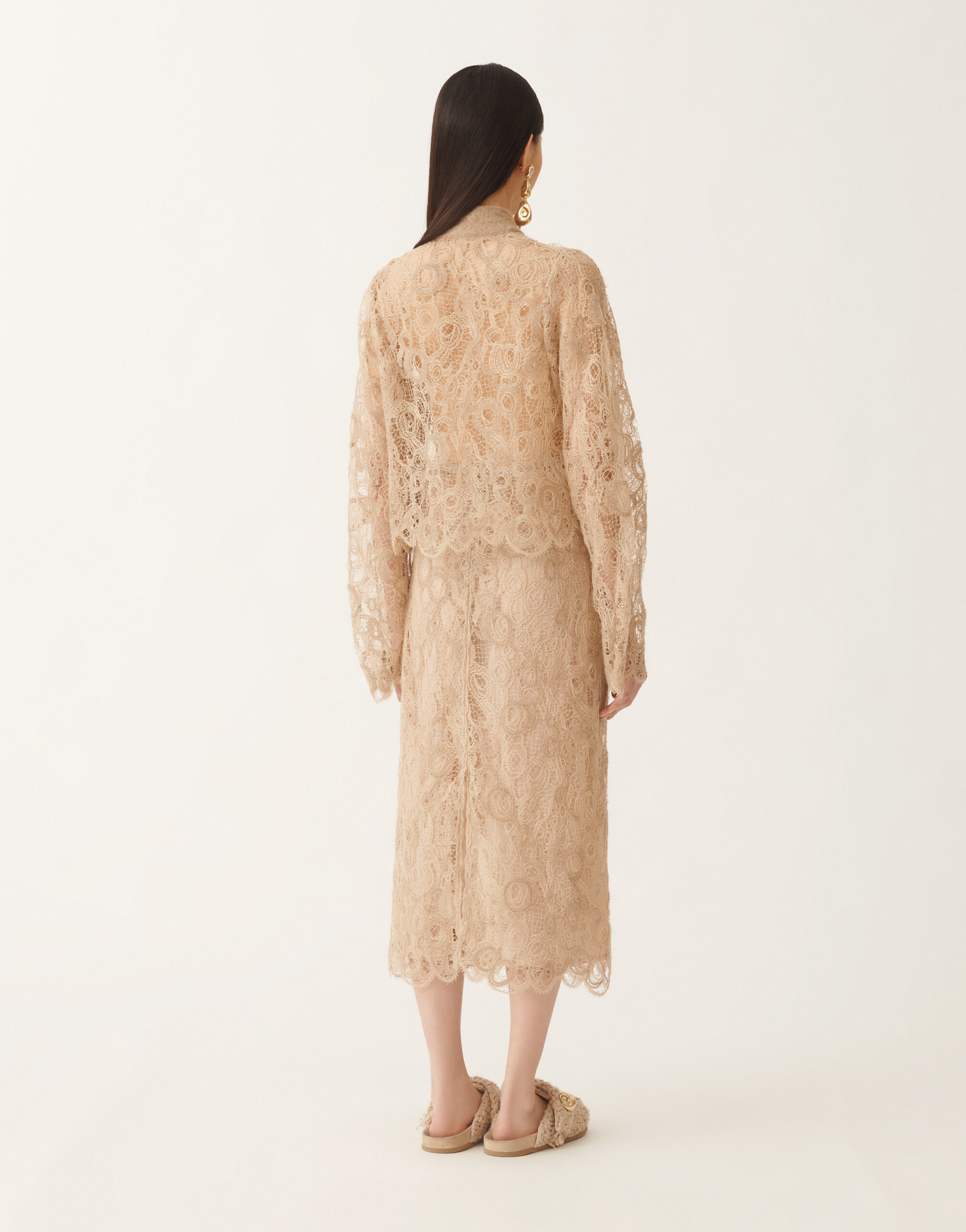 Macramé lace cropped shirt, maple for Women | Fabiana Filippi®