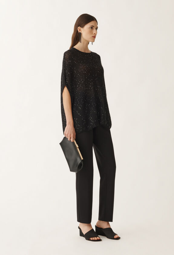 Fabiana Filippi SEQUIN SOFT MOHAIR CREW NECK CAPE BLACK MAD265F082D8170000