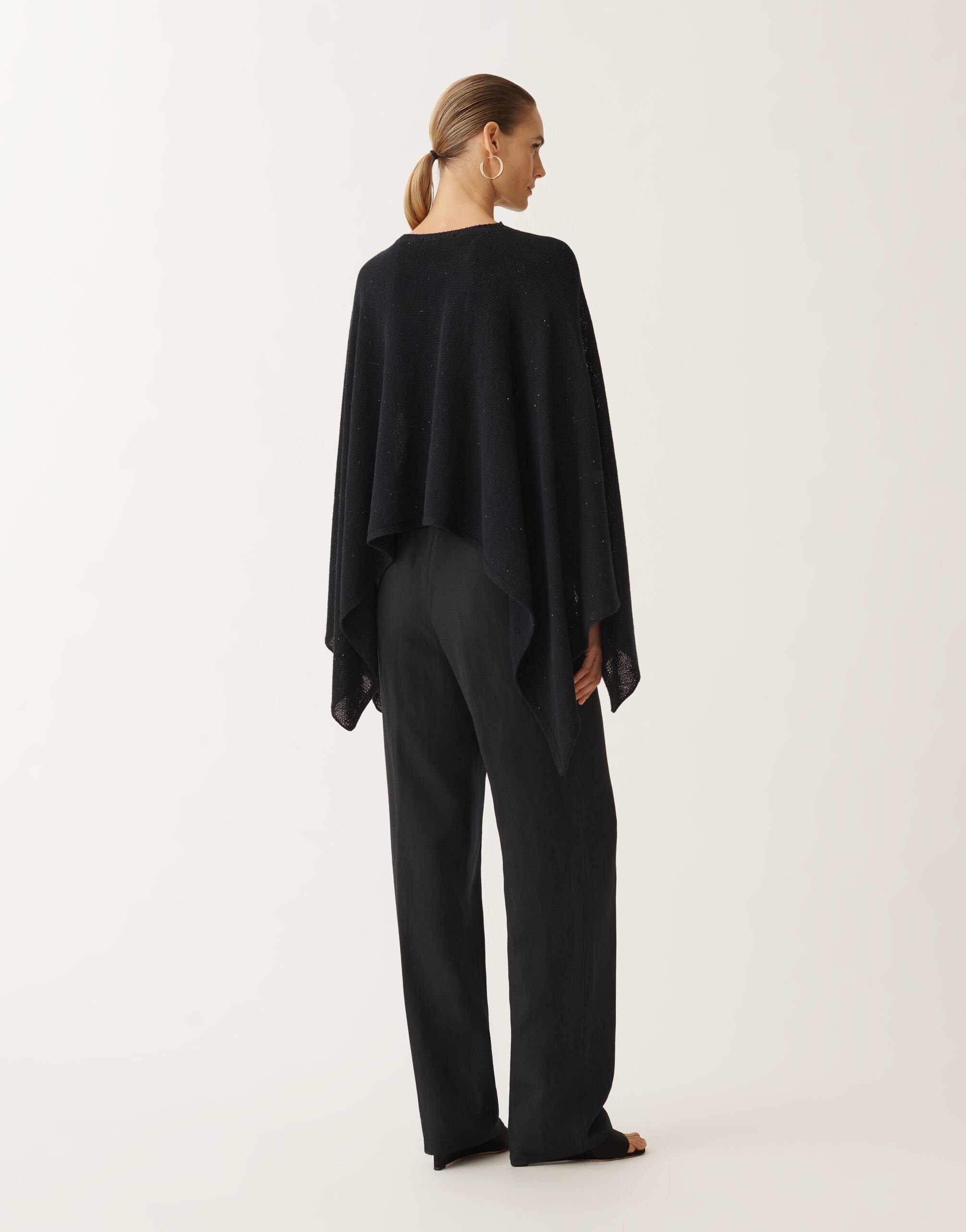 Fabiana Filippi Cotton and linen cape with sequins, midnight blue BLUE SAD275A010D2730000