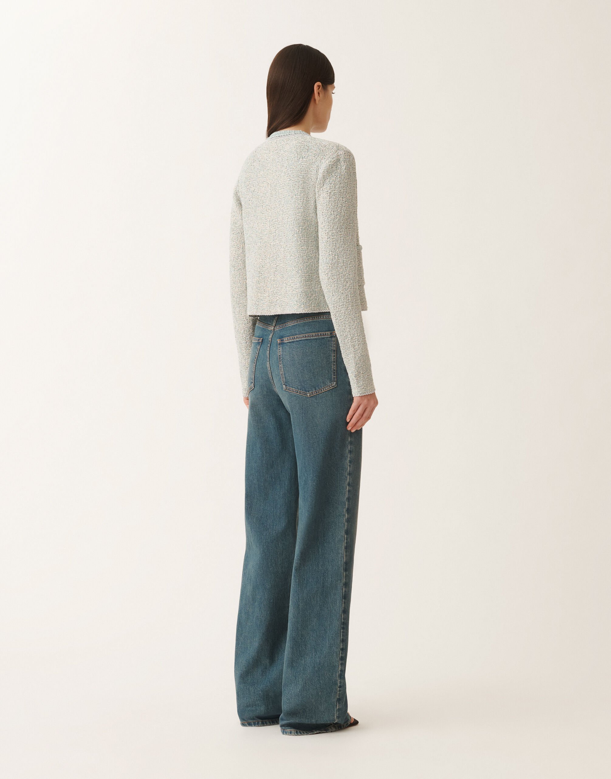 Lurex knit tweed cardigan, vanilla and aqua green for Women