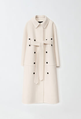 Fabiana Filippi BOILED WOOL BUTTON DETAIL TOPCOAT WITH BELT GATHERING DETAIL WHITE CTD224F712D7520000