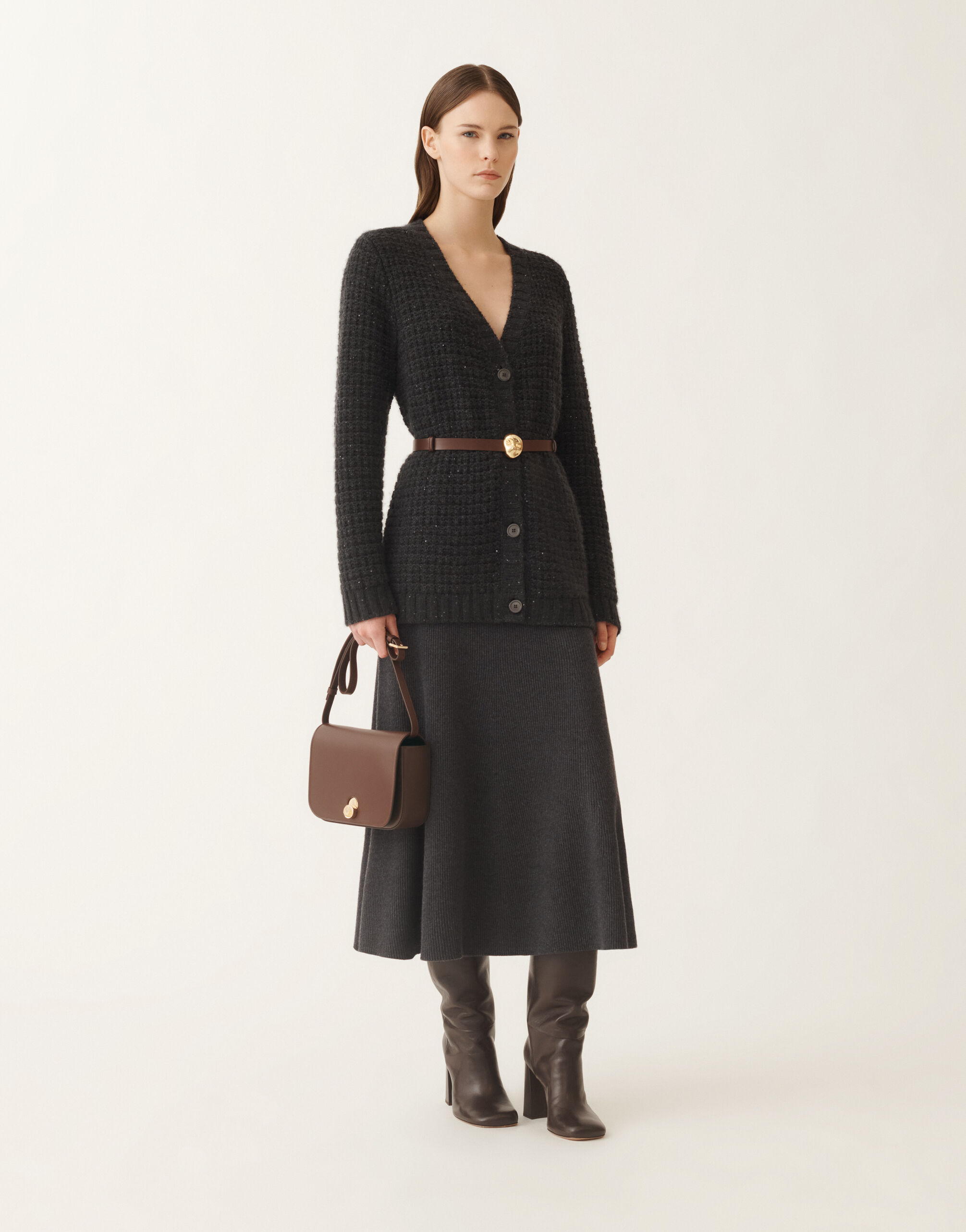 Platinum cardigan with sequins, slate for Women | Fabiana Filippi®