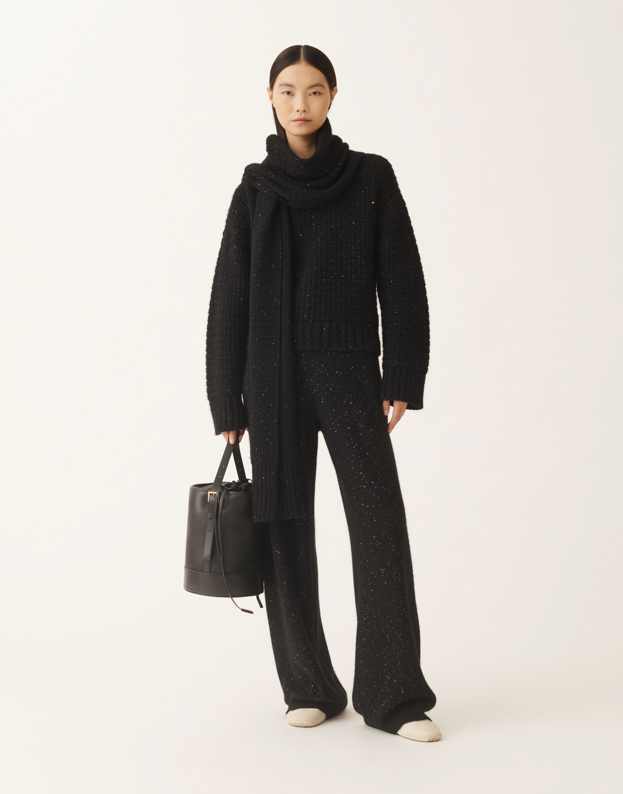 Fabiana Filippi Wool and silk trousers with sequins, black Black PAD215F391D2960000