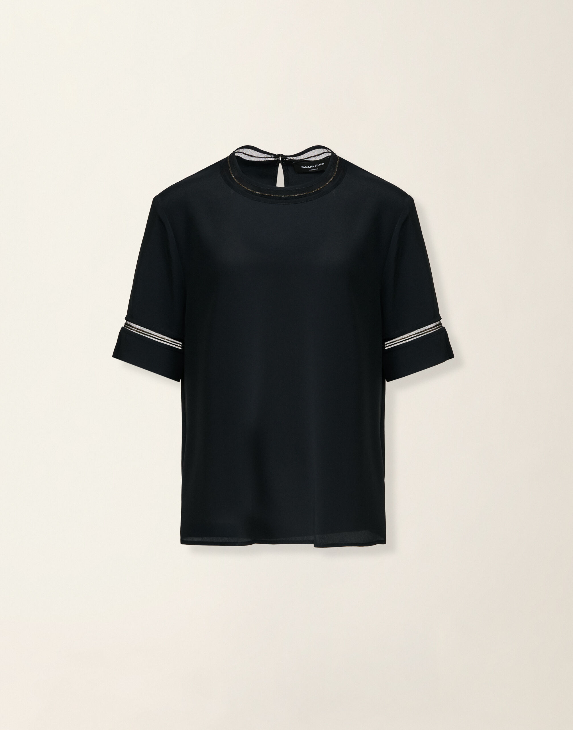 Short-sleeve crêpe de chine top, black Fabiana Filippi Short-sleeve crêpe de chine top, black Black TPD226F289L7750000