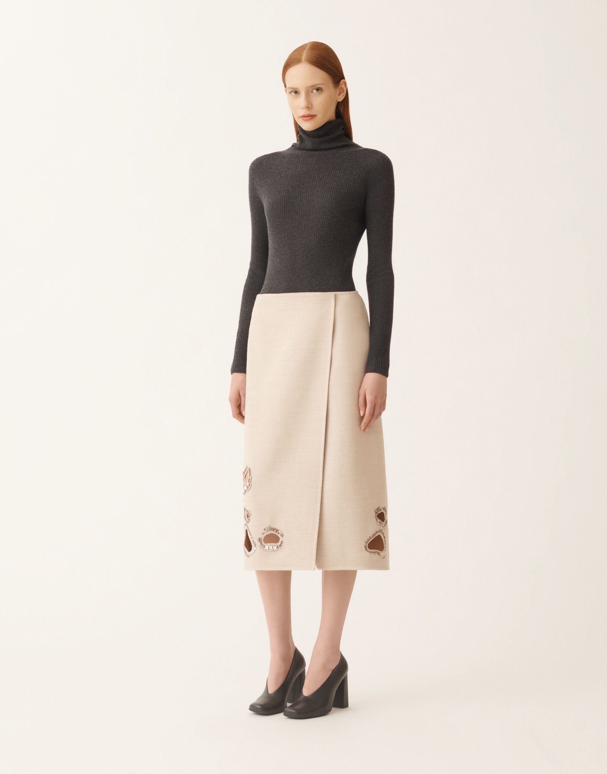 Fabiana Filippi Double wool skirt, rope and wicker BEIGE GND215F415L5530000