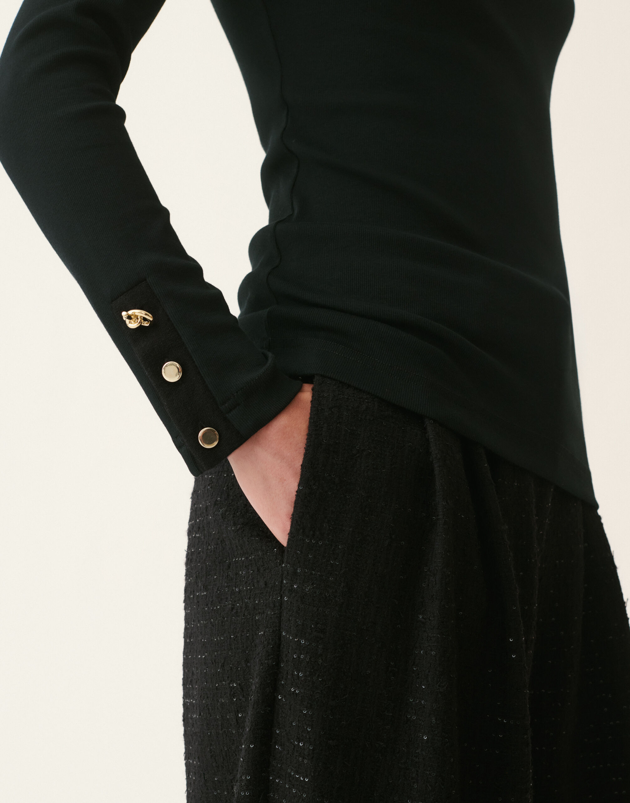 Ribbed cotton jersey turtleneck T-shirt, black Fabiana Filippi Ribbed cotton jersey turtleneck T-shirt, black Black JED226F554M4550000